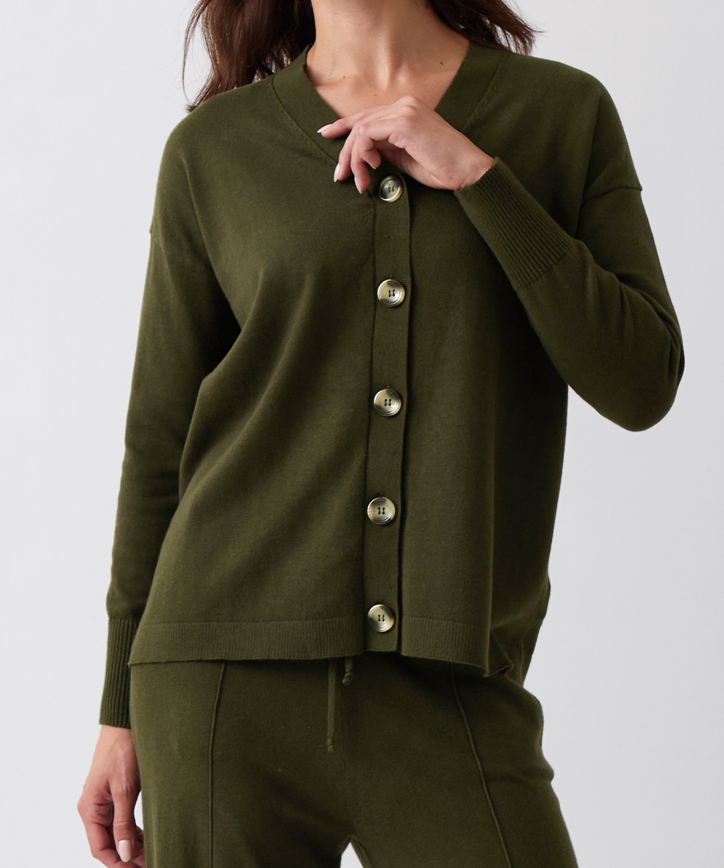 Cotton Cashmere Cardi | Olive-1