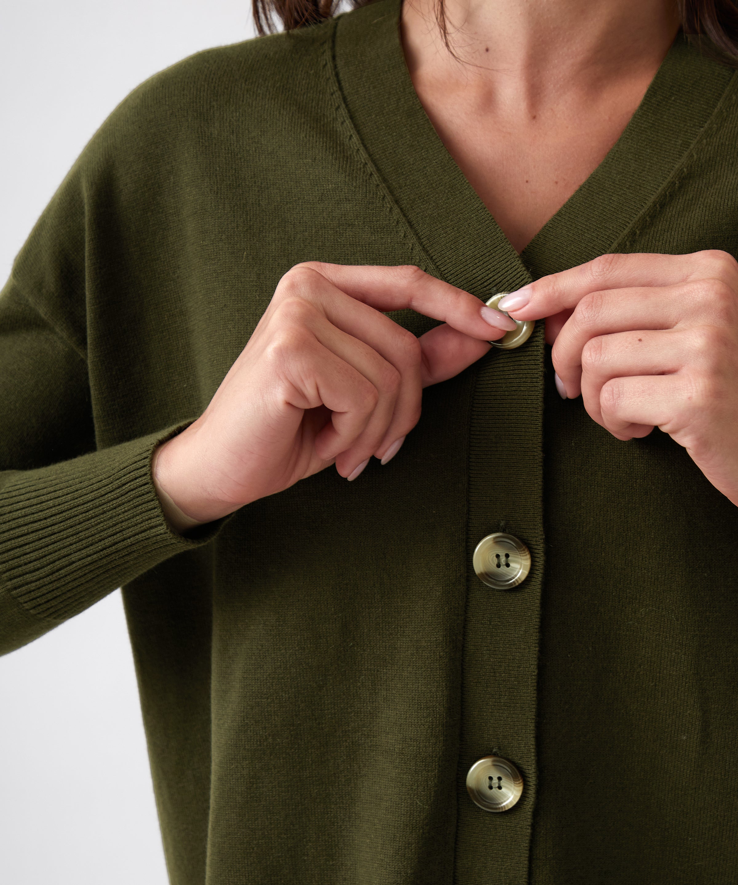 Cotton Cashmere Cardi | Olive-2