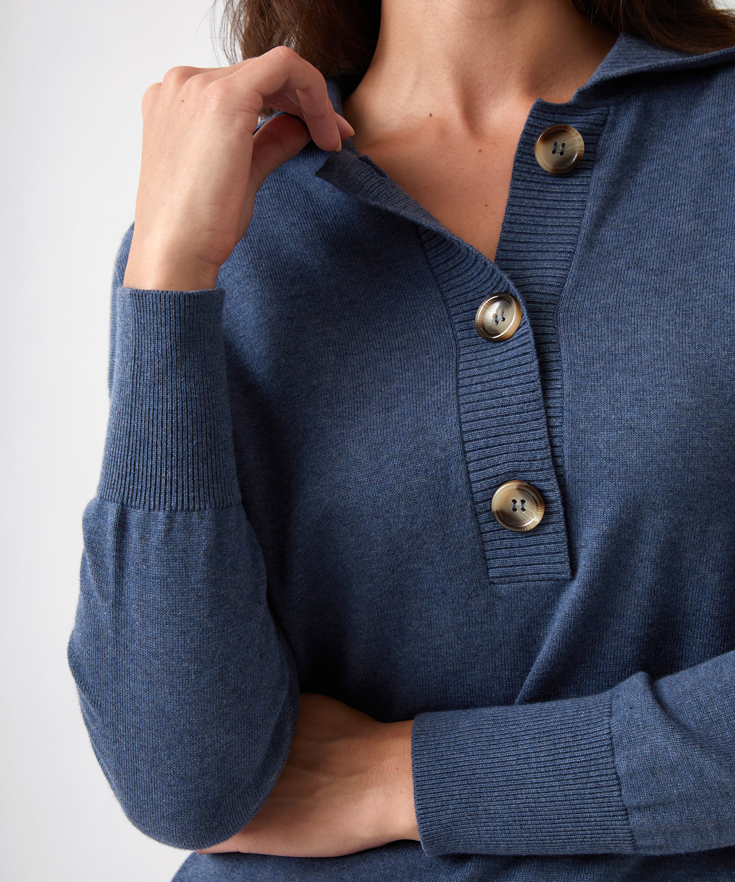 Cotton Cashmere Collared Jumper | Blue-2