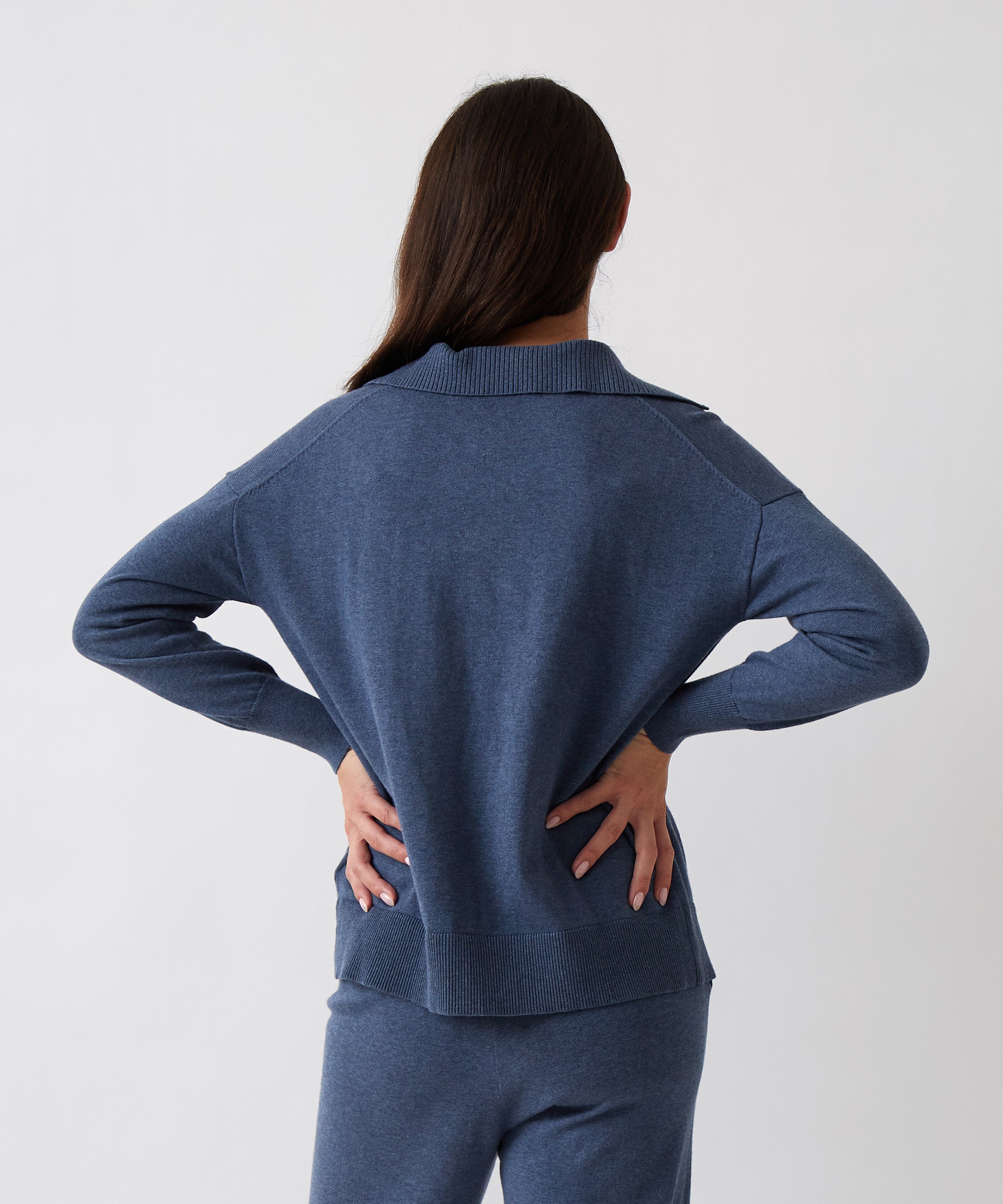 Cotton Cashmere Collared Jumper | Blue-4