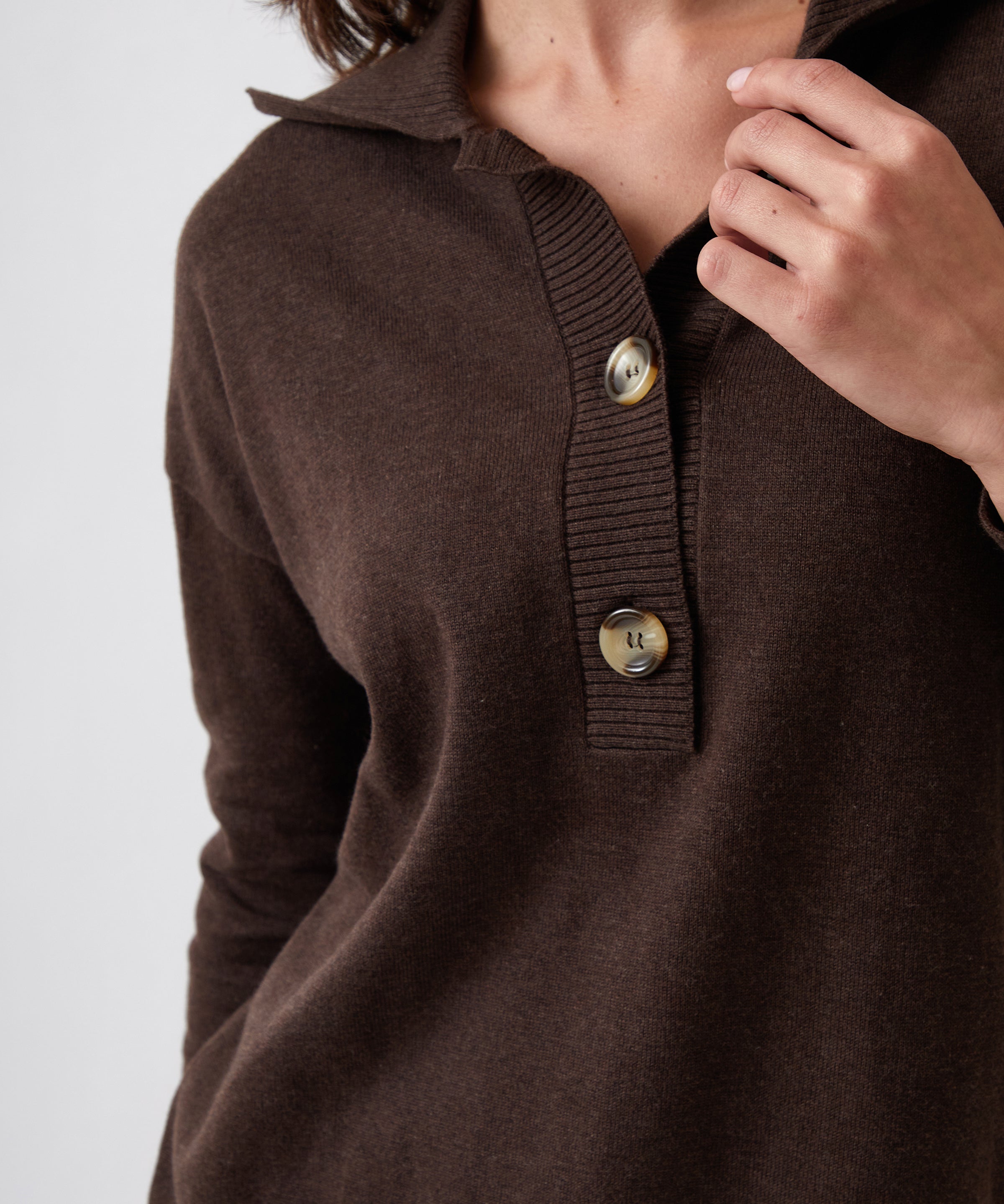 Cotton Cashmere Collared Jumper | Cocoa-2