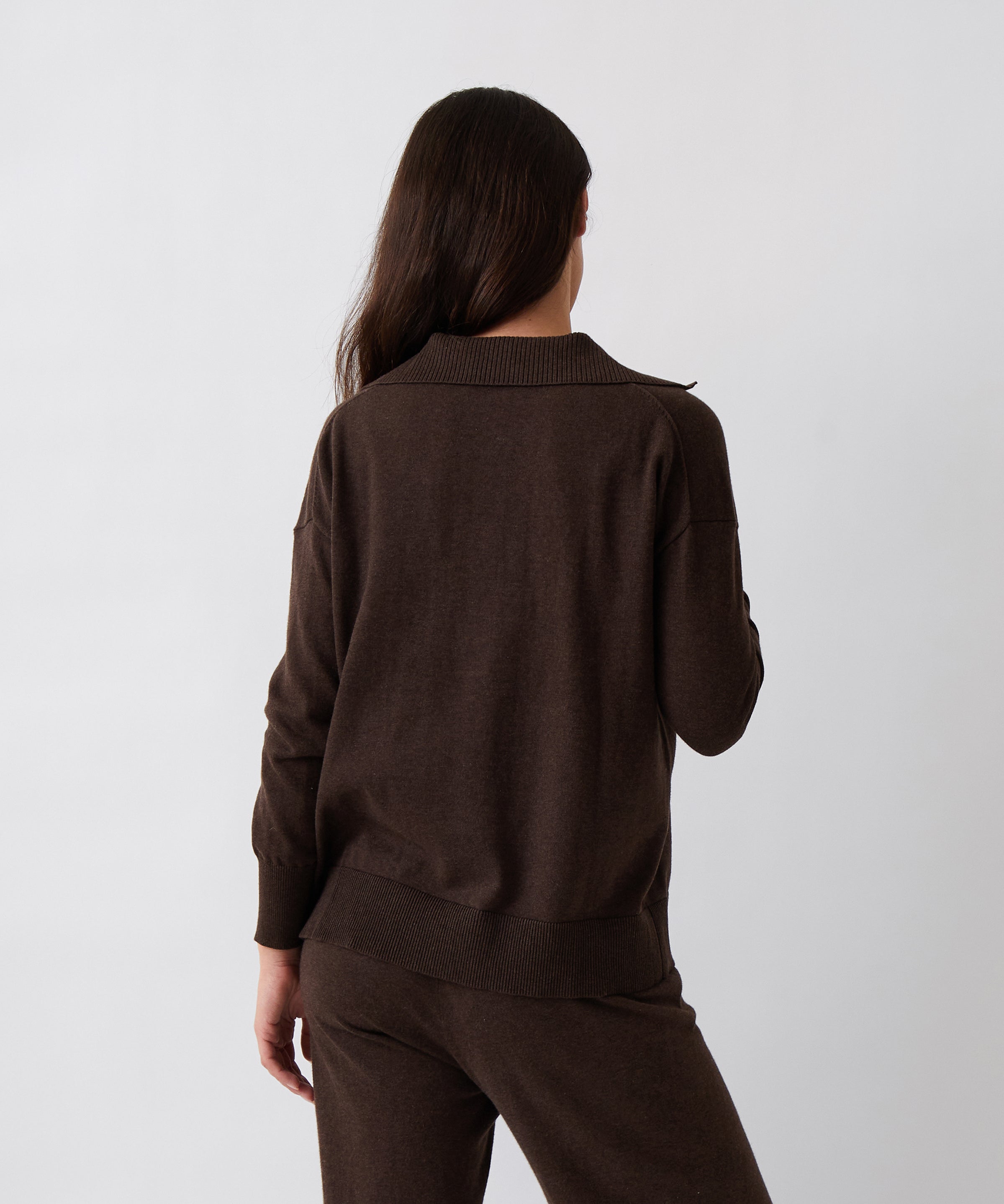 Cotton Cashmere Collared Jumper | Cocoa-4