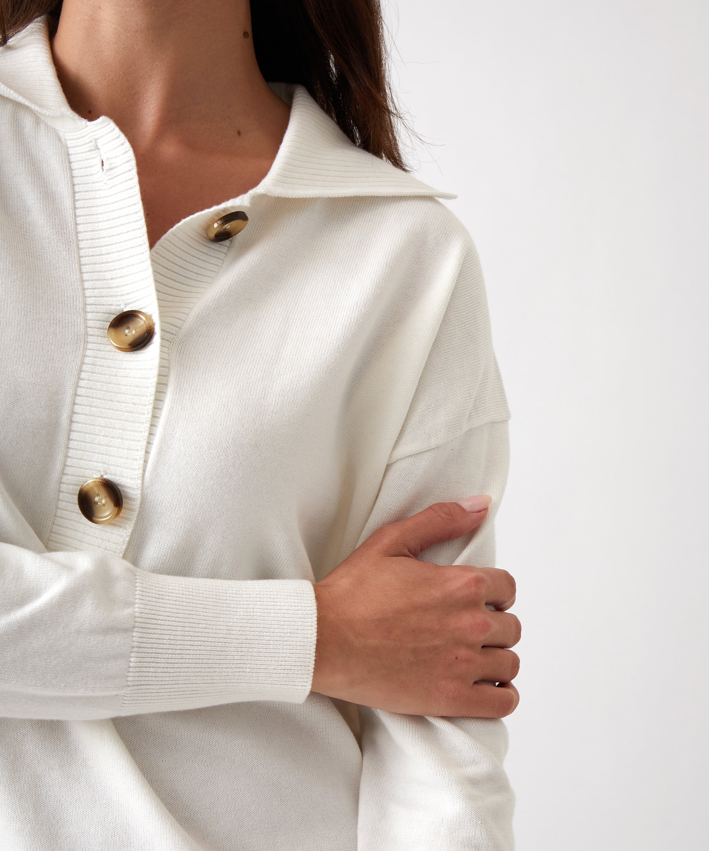Cotton Cashmere Collared Jumper | Ivory-2