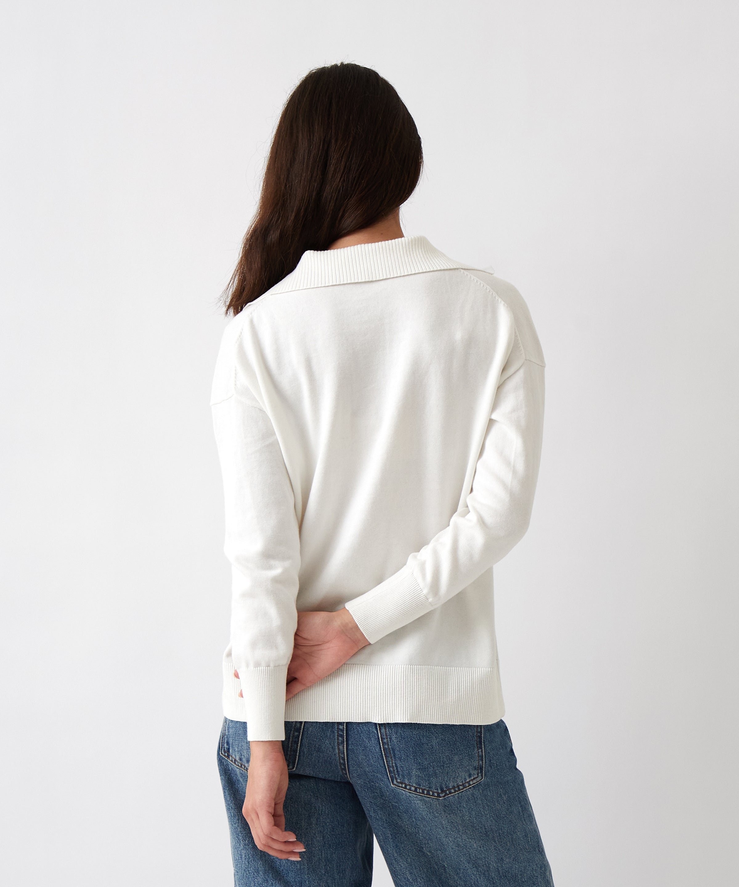 Cotton Cashmere Collared Jumper | Ivory-4
