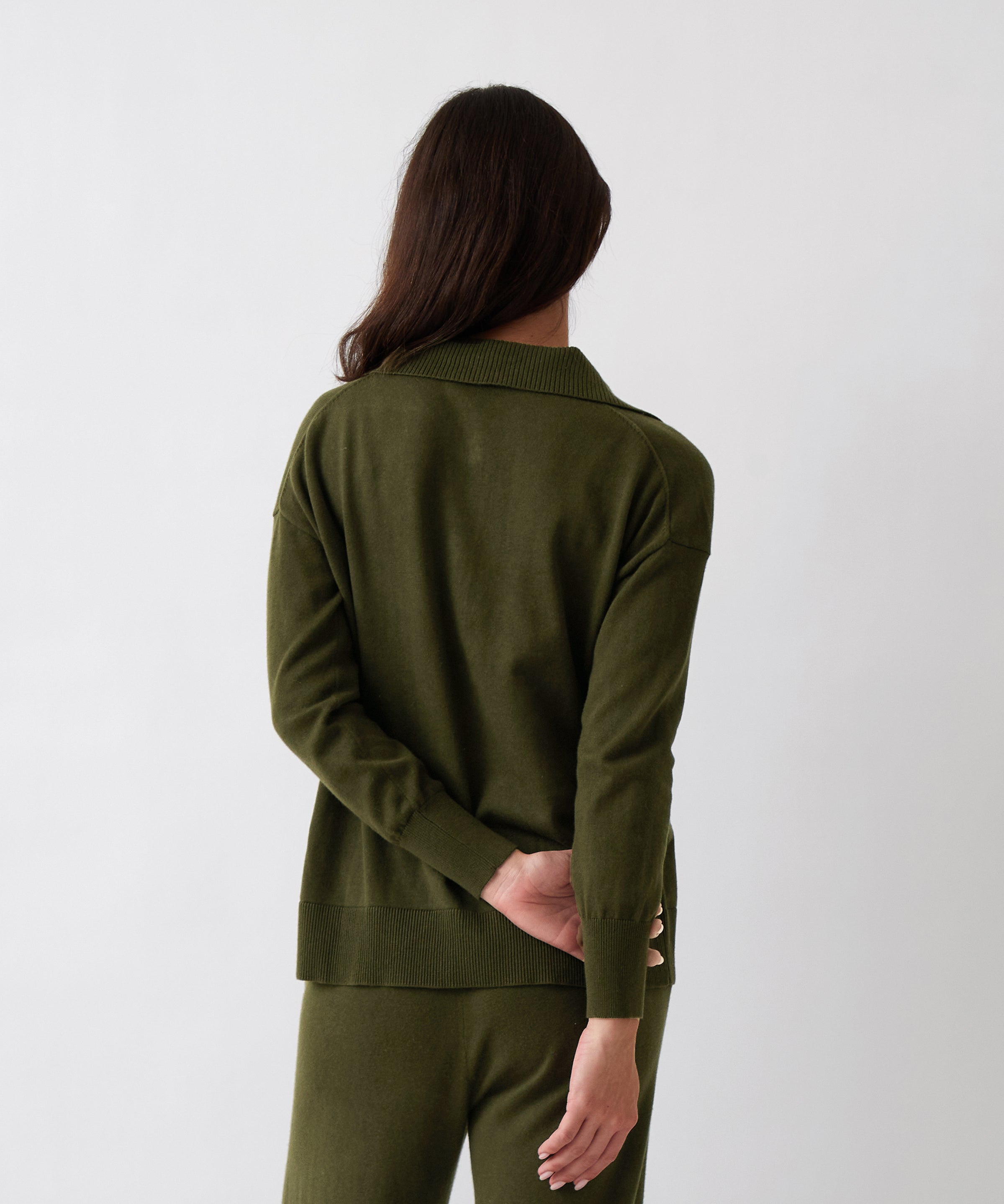 Cotton Cashmere Collared Jumper | Olive-4