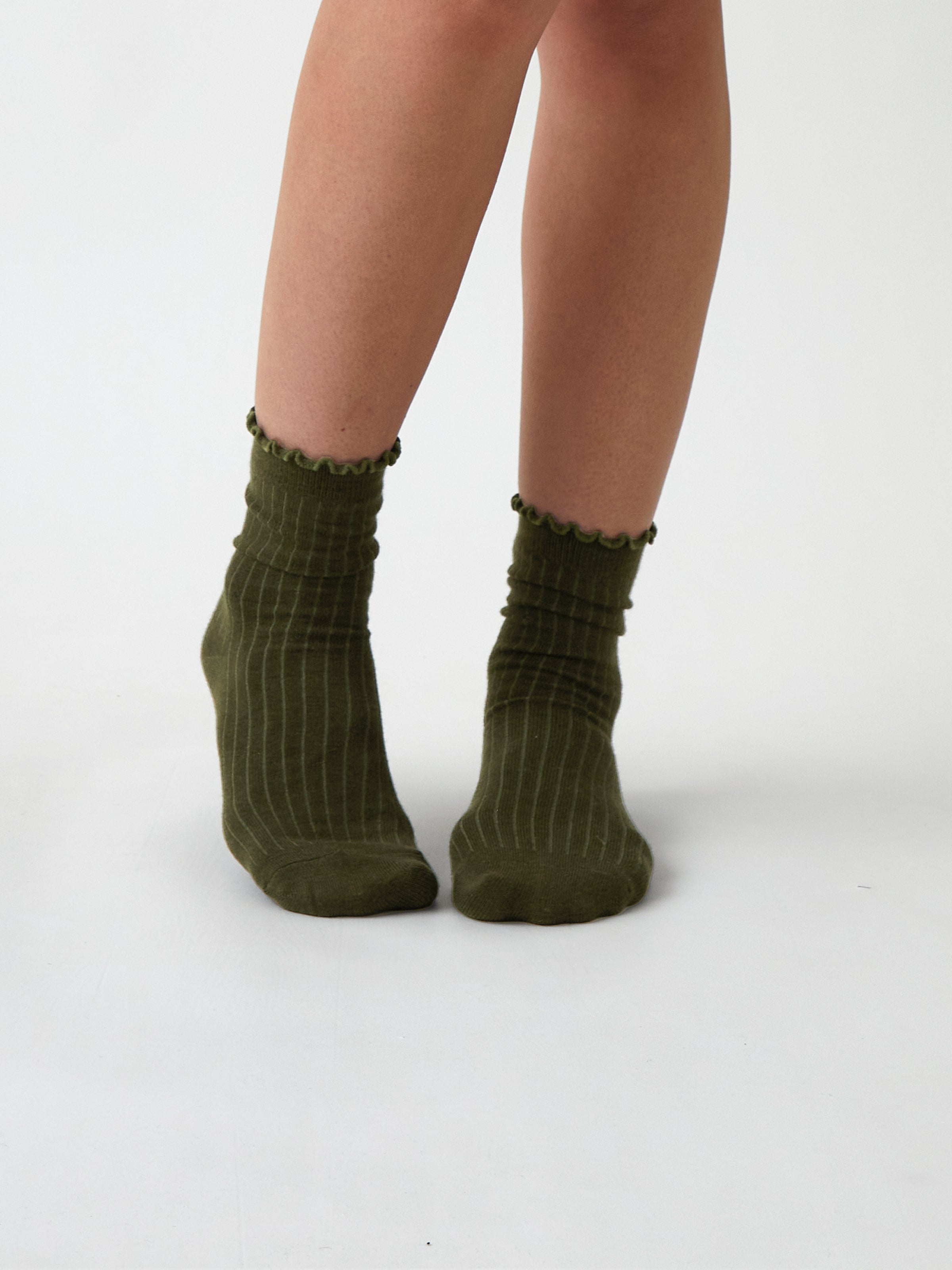 Cotton Cashmere Lounge Socks | Olive-1