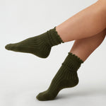 Cotton Cashmere Lounge Socks | Olive-2