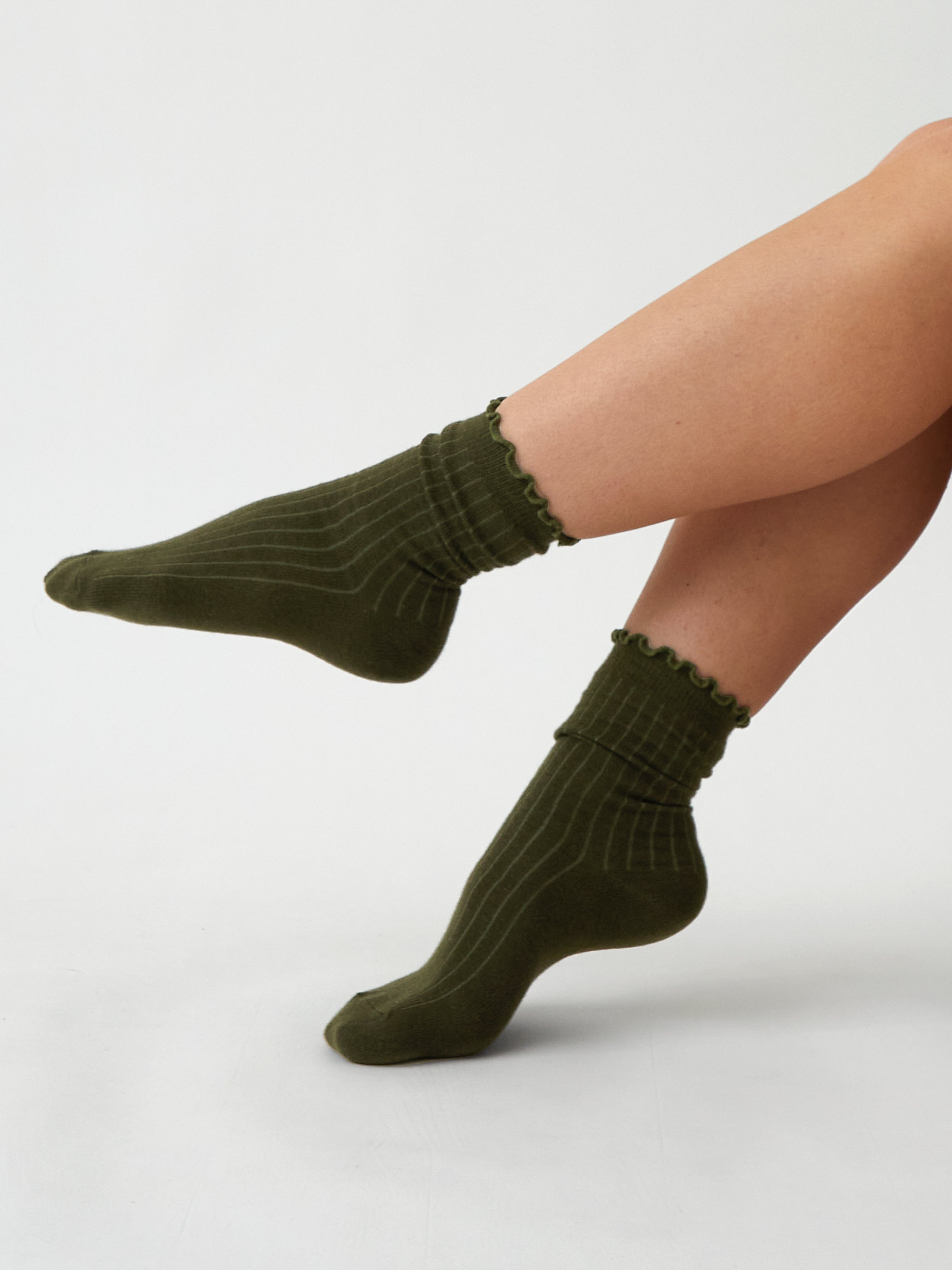 Cotton Cashmere Lounge Socks | Olive-2