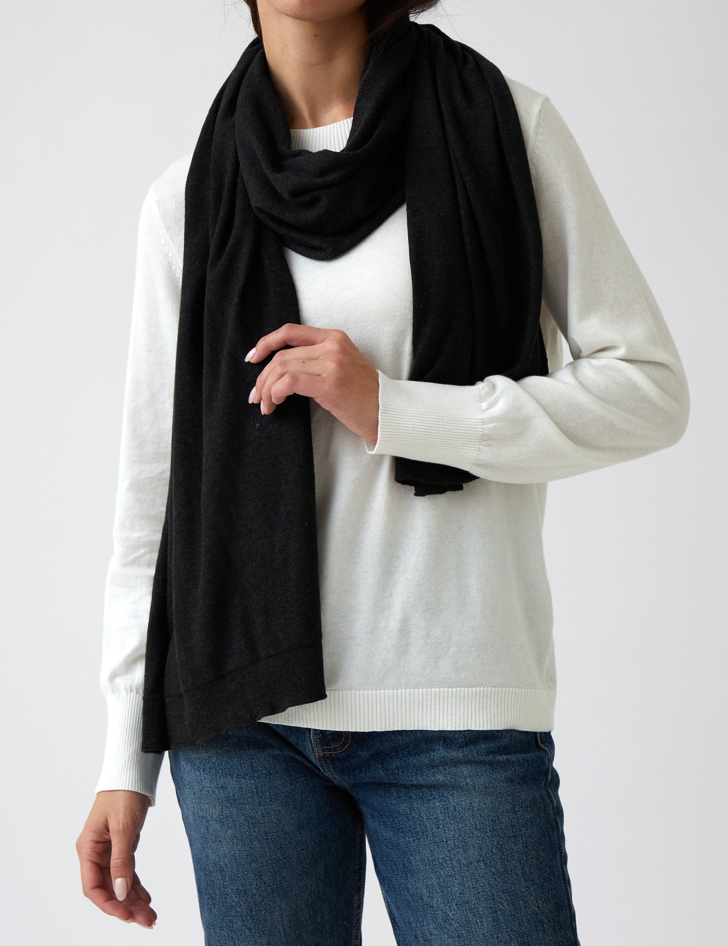 Cotton Cashmere Scarf | Black-1