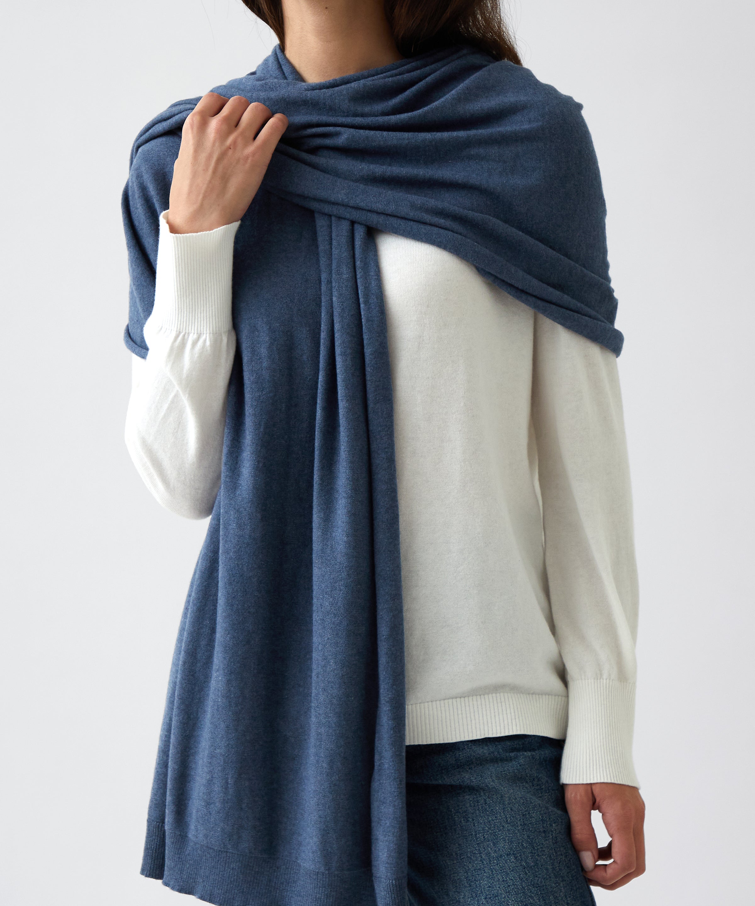 Cotton Cashmere Scarf | Blue-3