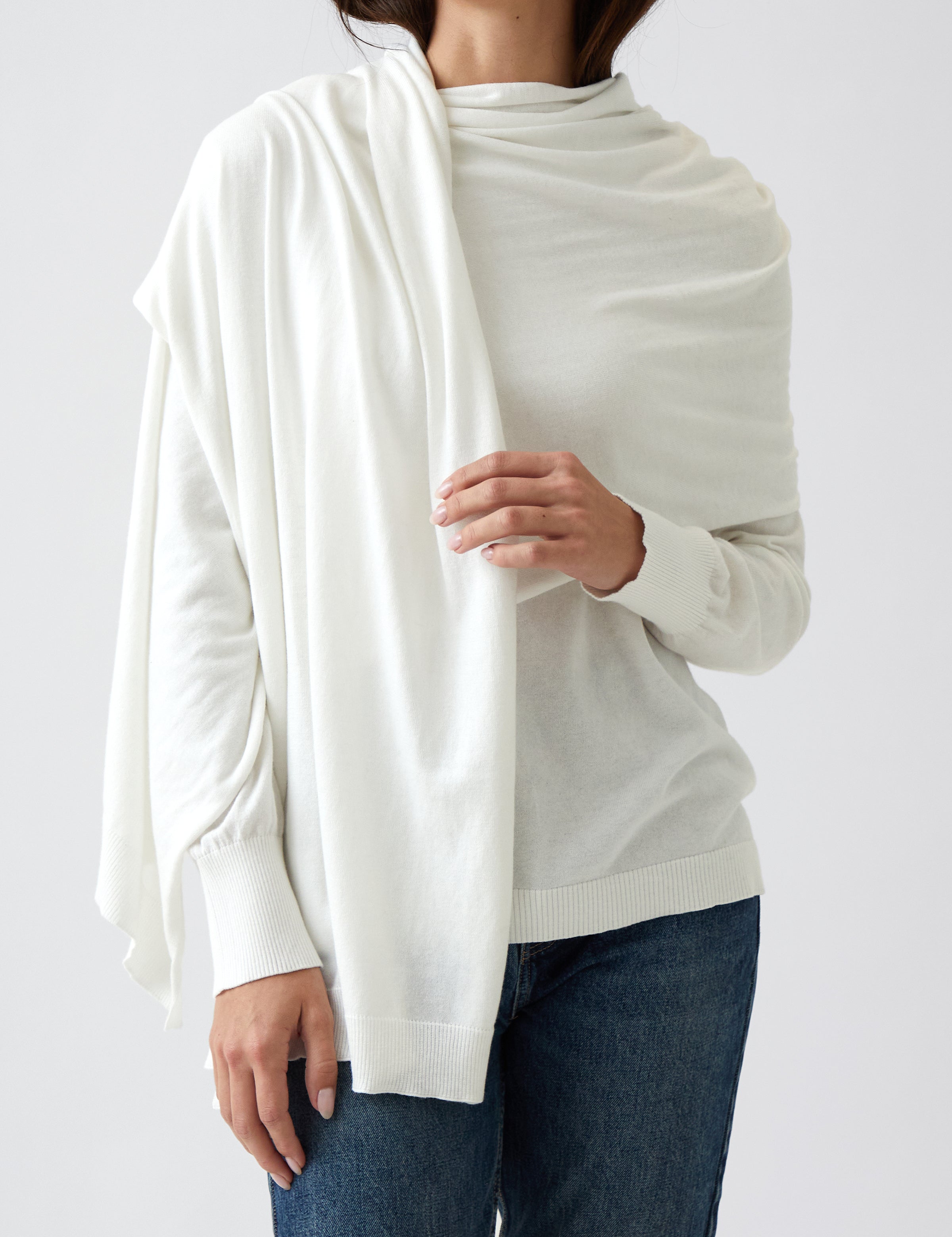 Cotton Cashmere Scarf | Ivory-3