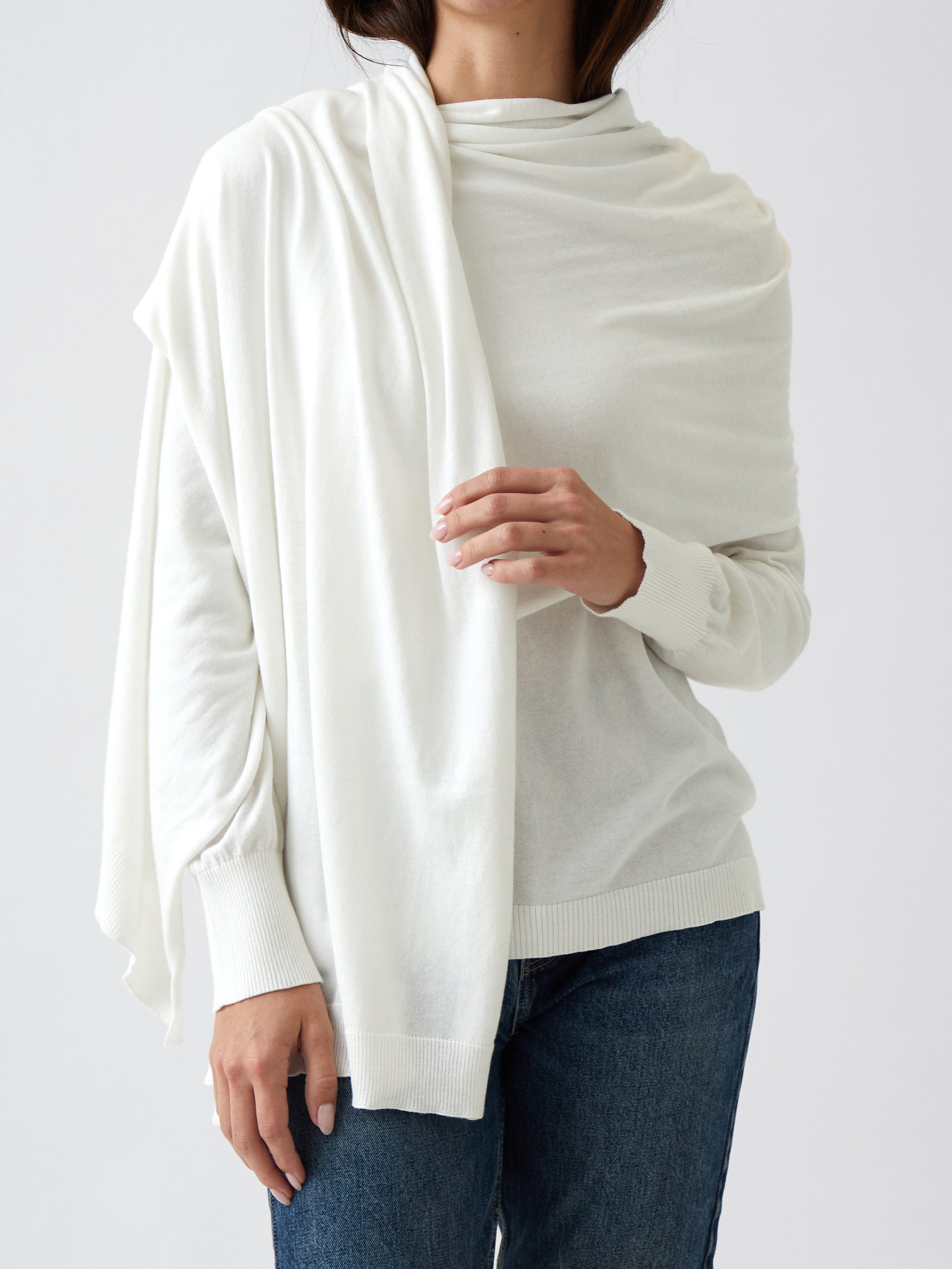 Cotton Cashmere Scarf | Ivory-3