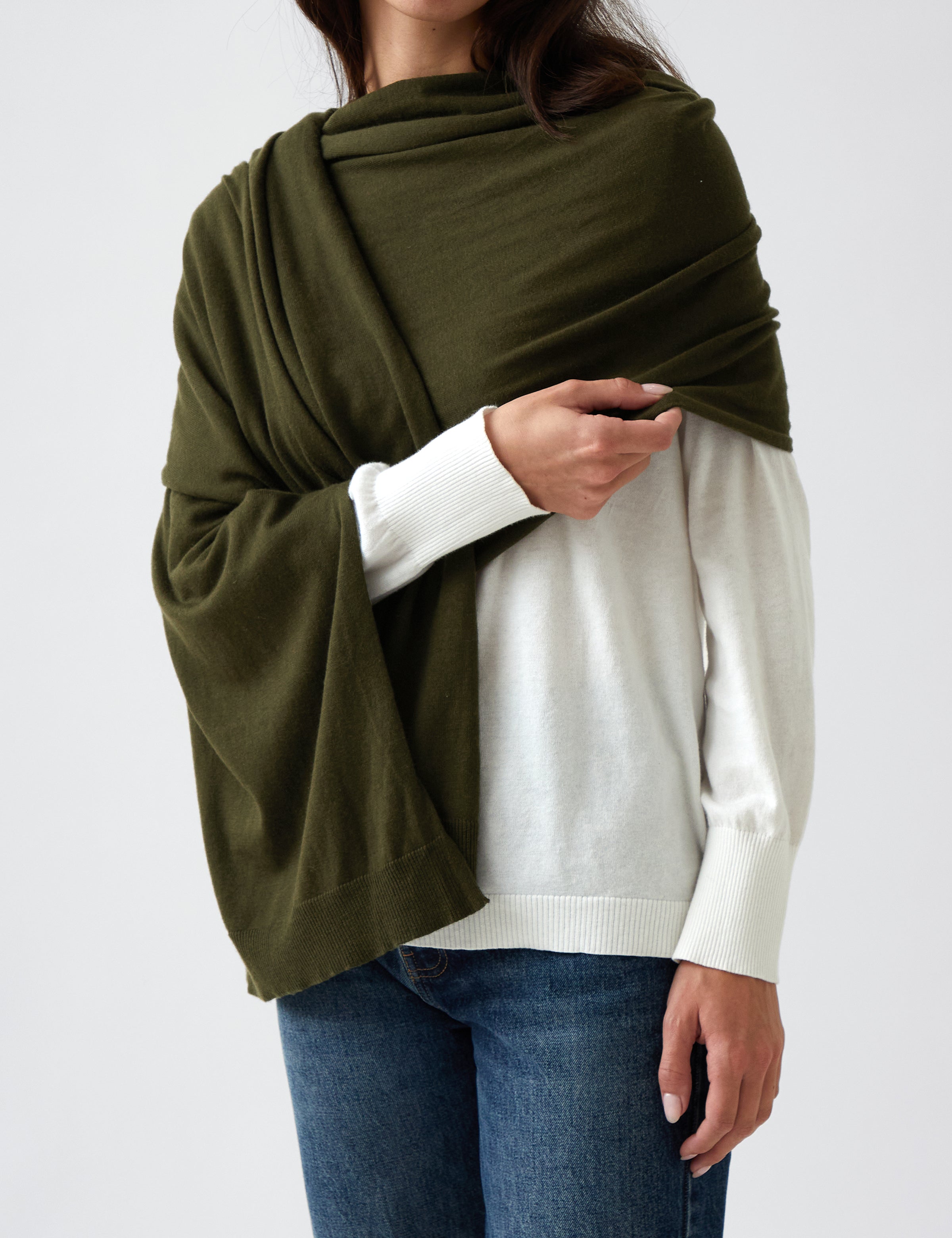 Cotton Cashmere Scarf | Olive-3