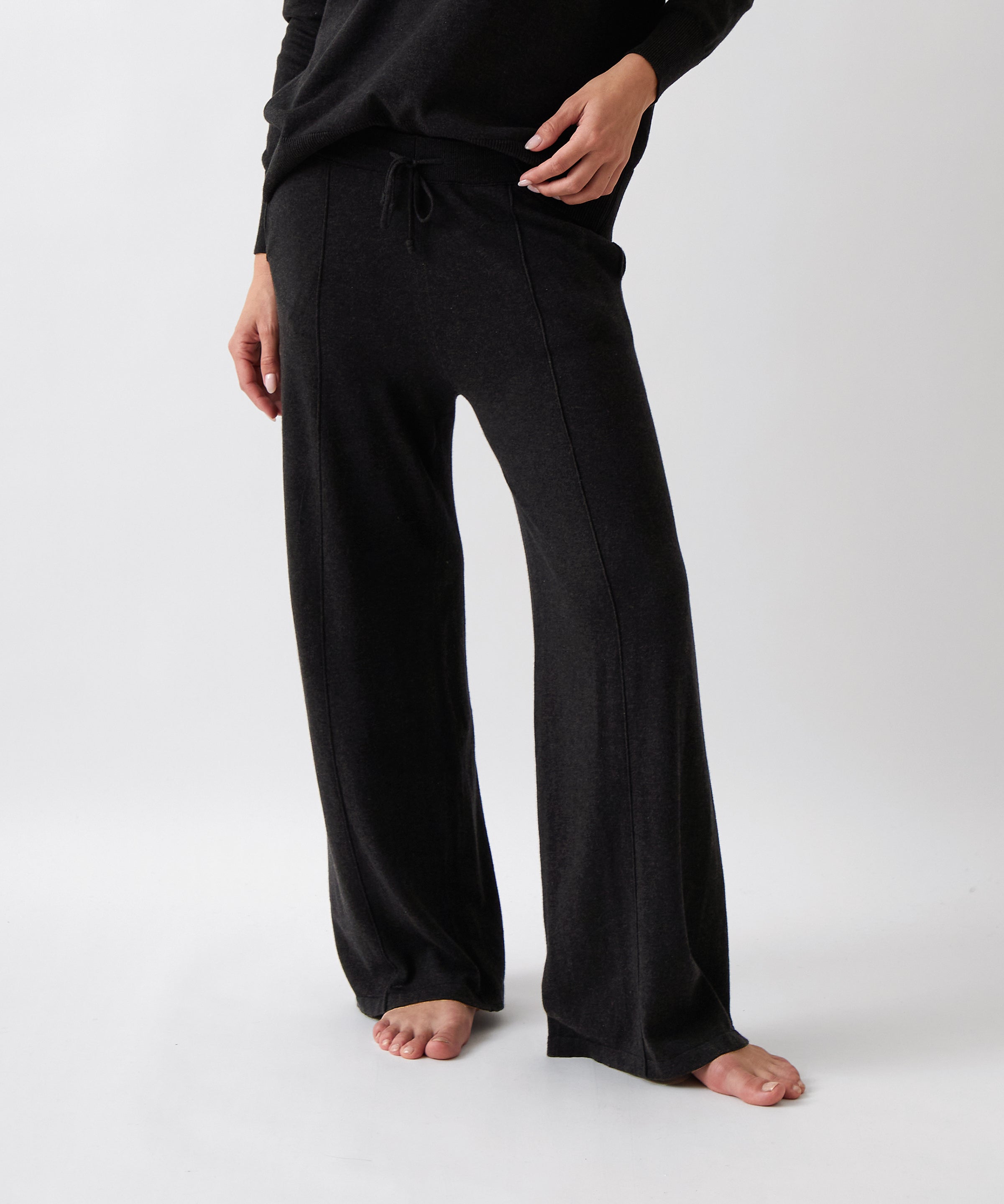 Cotton Cashmere Wide Leg Lounge Pants | Black-1