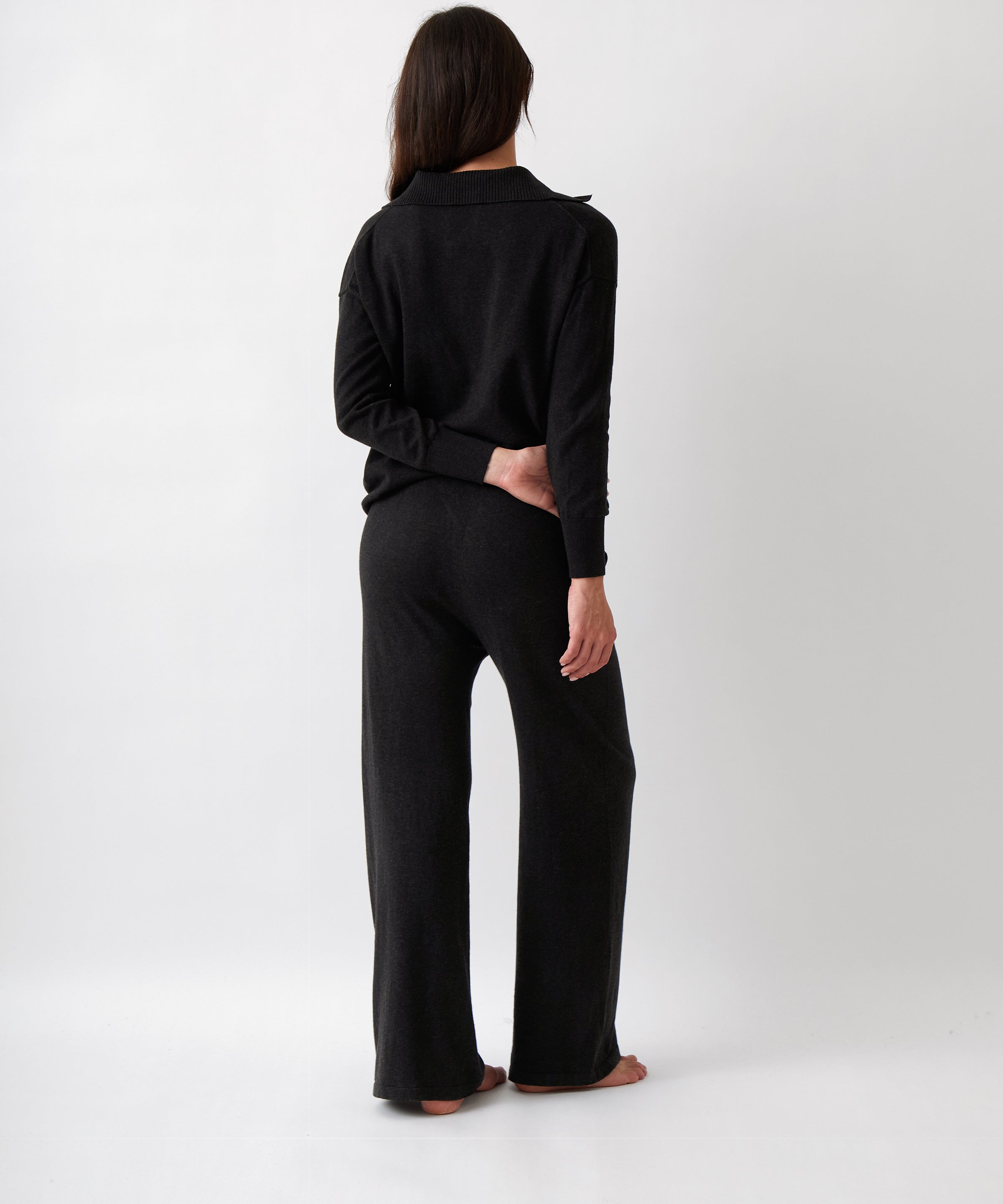 Cotton Cashmere Wide Leg Lounge Pants | Black-4