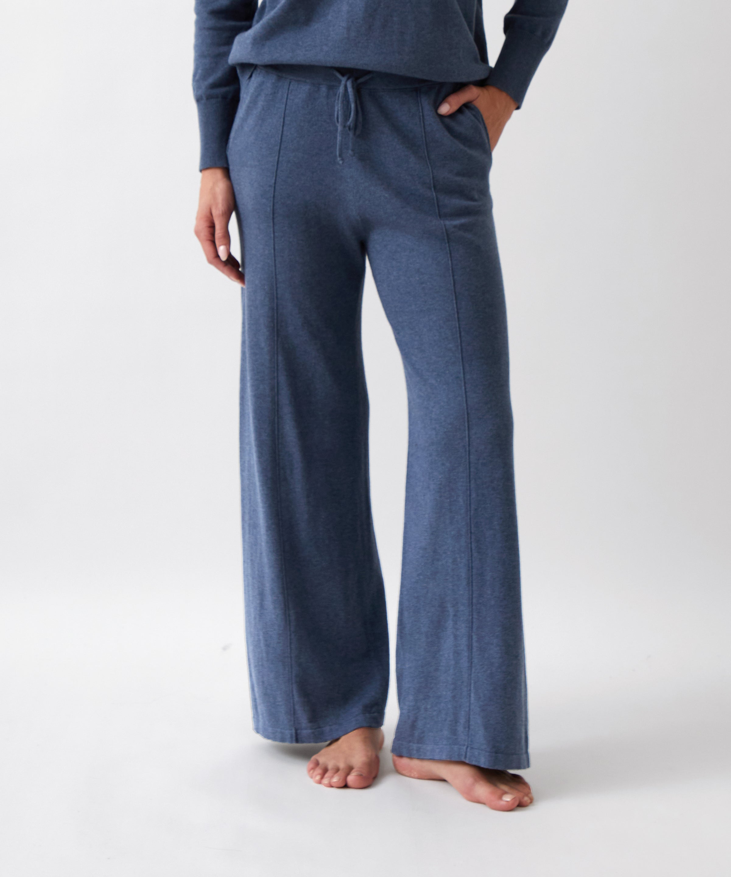 Cotton Cashmere Wide Leg Lounge Pants | Blue-1