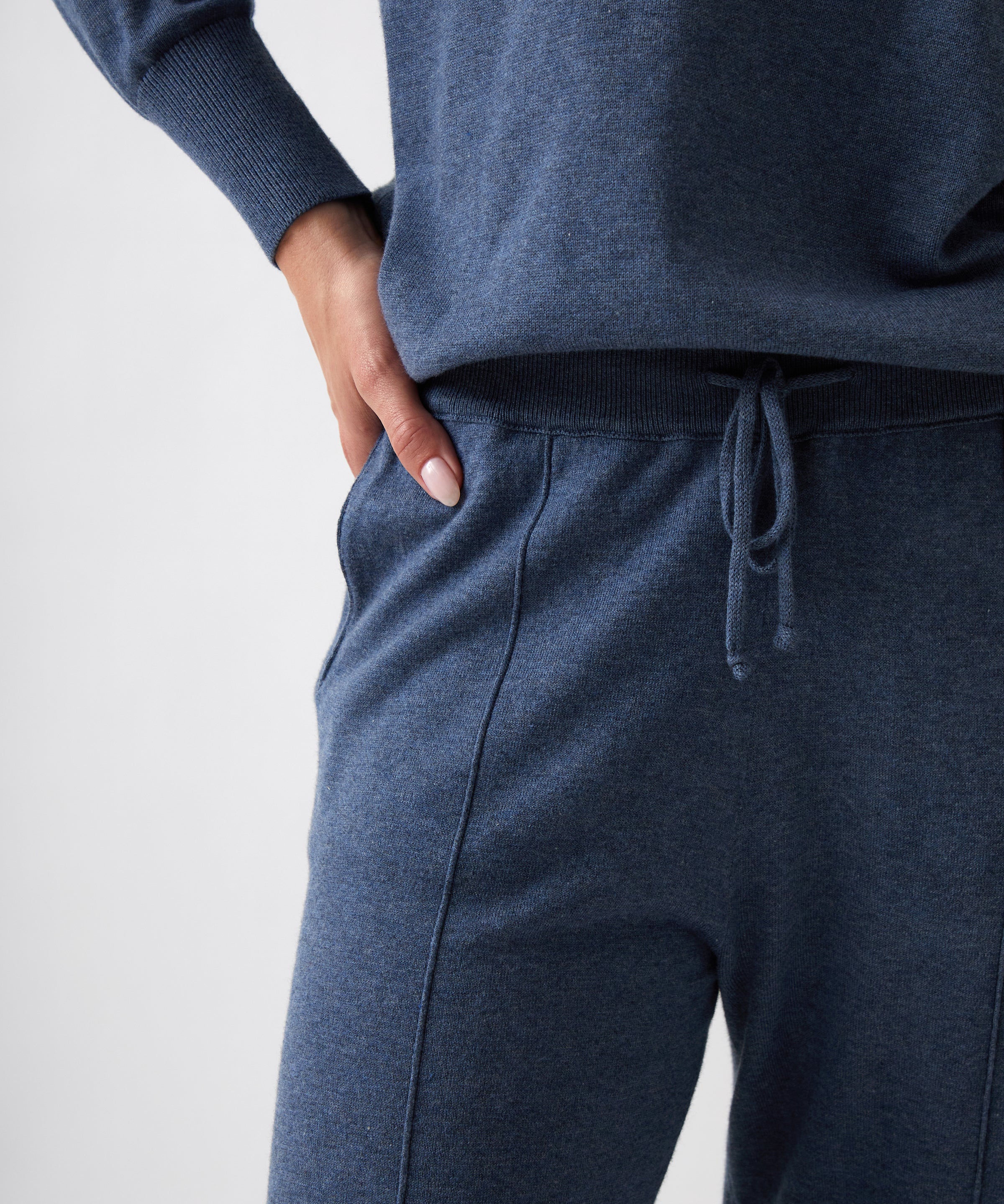 Cotton Cashmere Wide Leg Lounge Pants | Blue-2