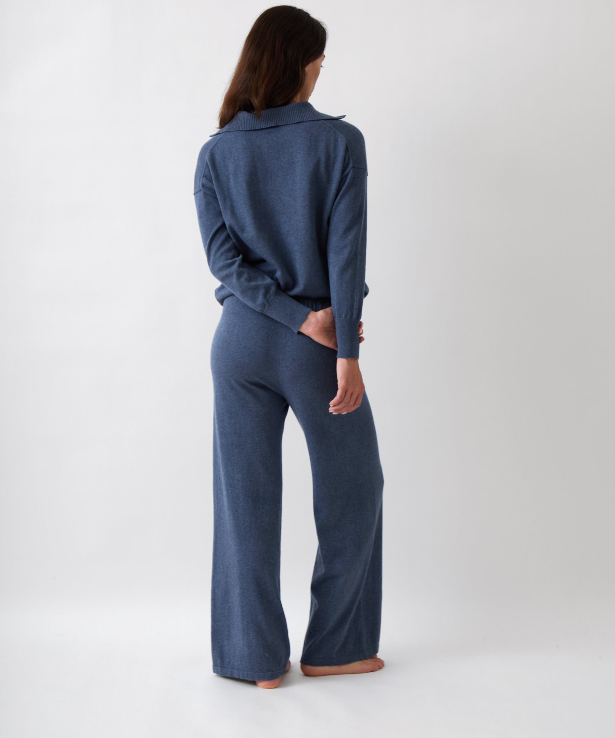 Cotton Cashmere Wide Leg Lounge Pants | Blue-4