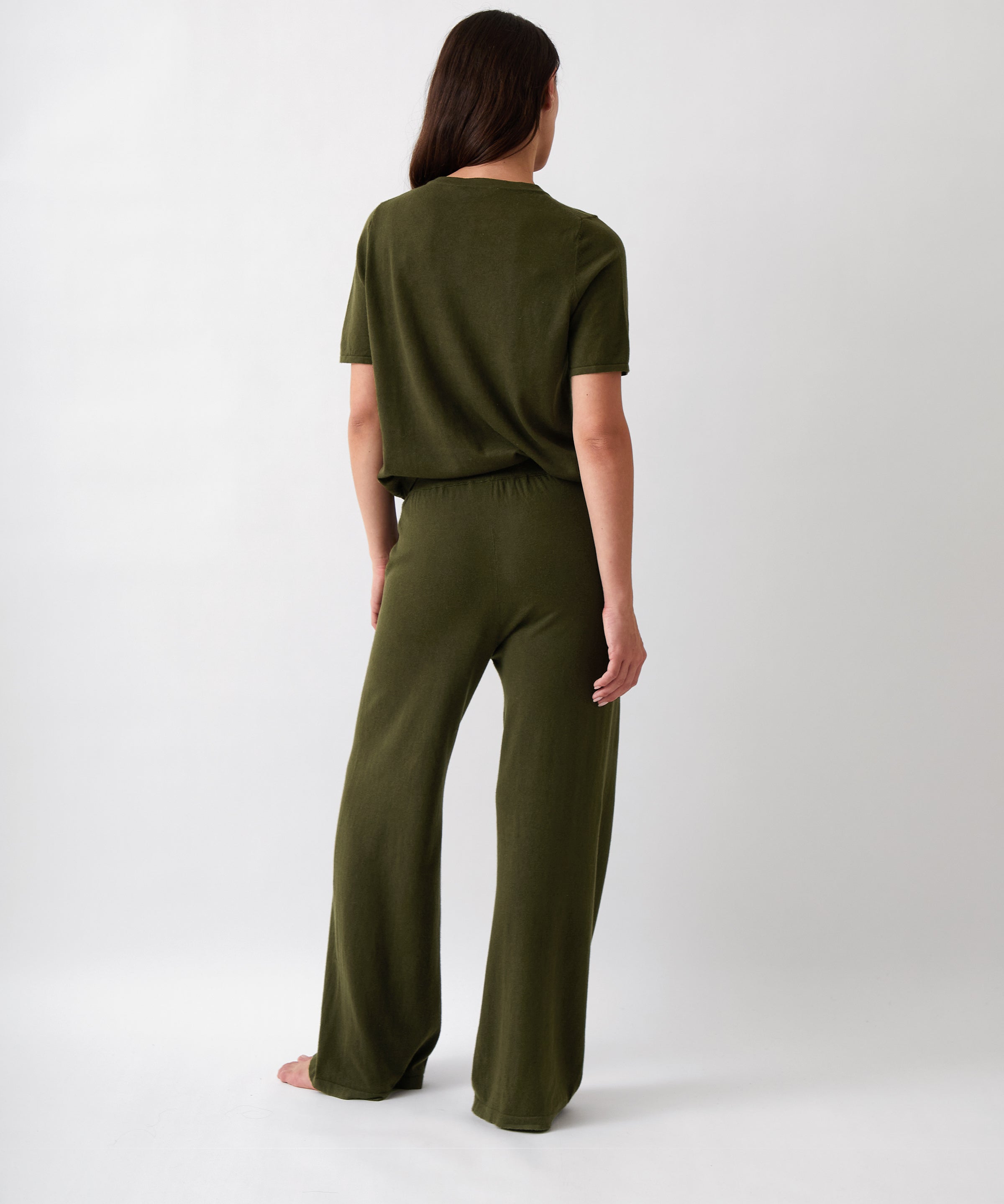 Cotton Cashmere Wide Leg Lounge Pants | Olive-4