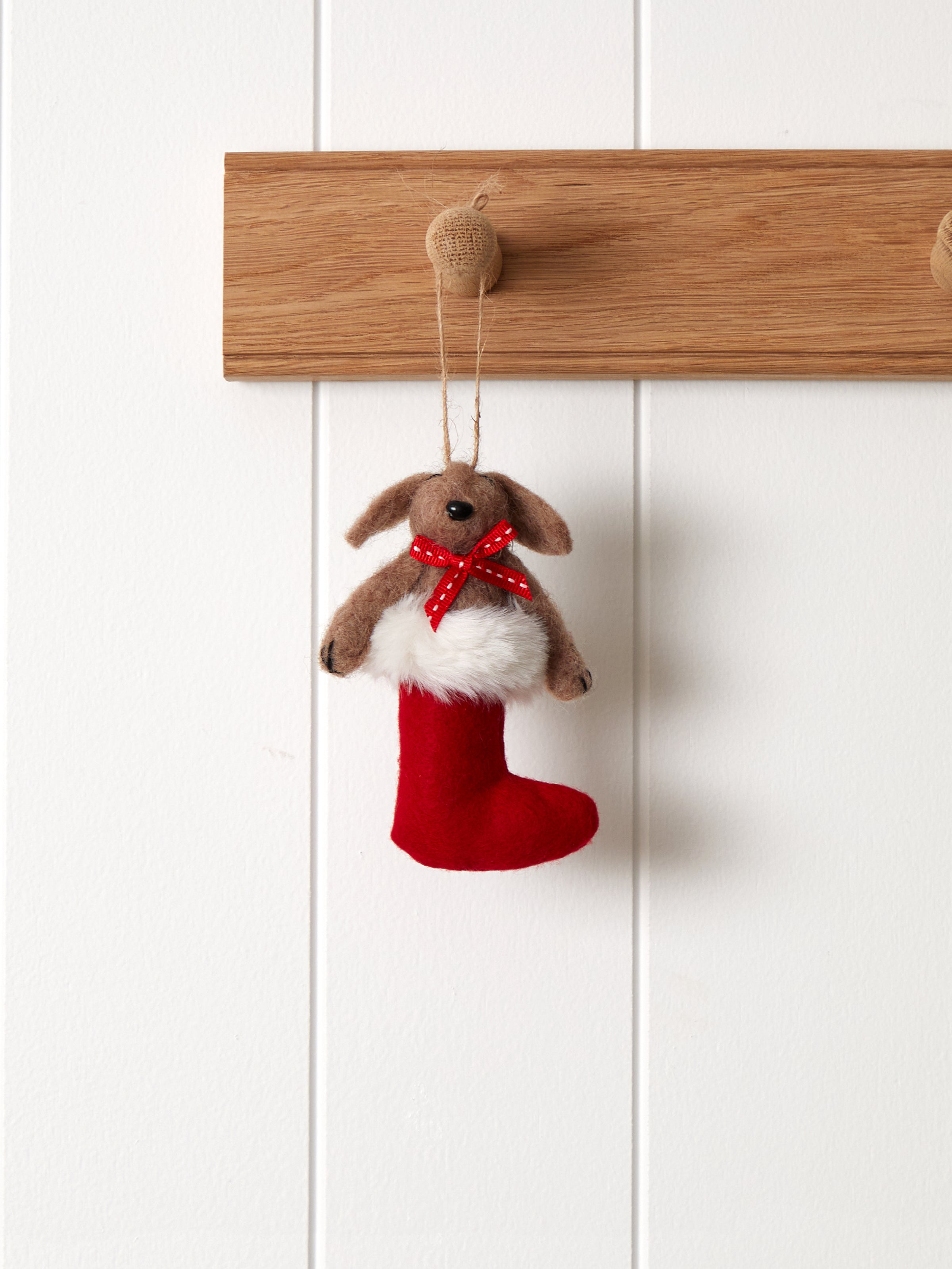 Dog in Stocking Wool Decoration | Red-1