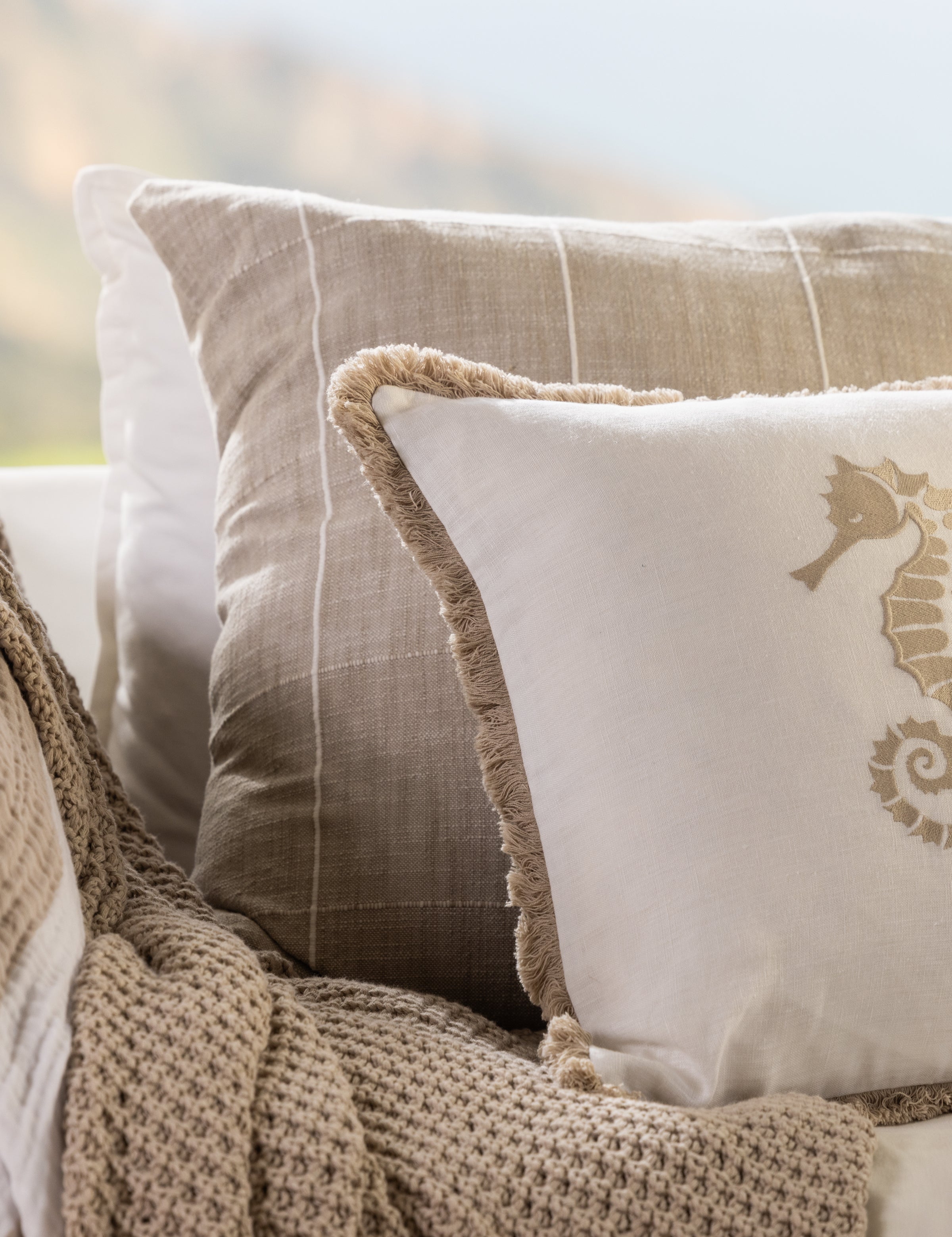 Echo Large Square Cushion Cover | Natural Check-2