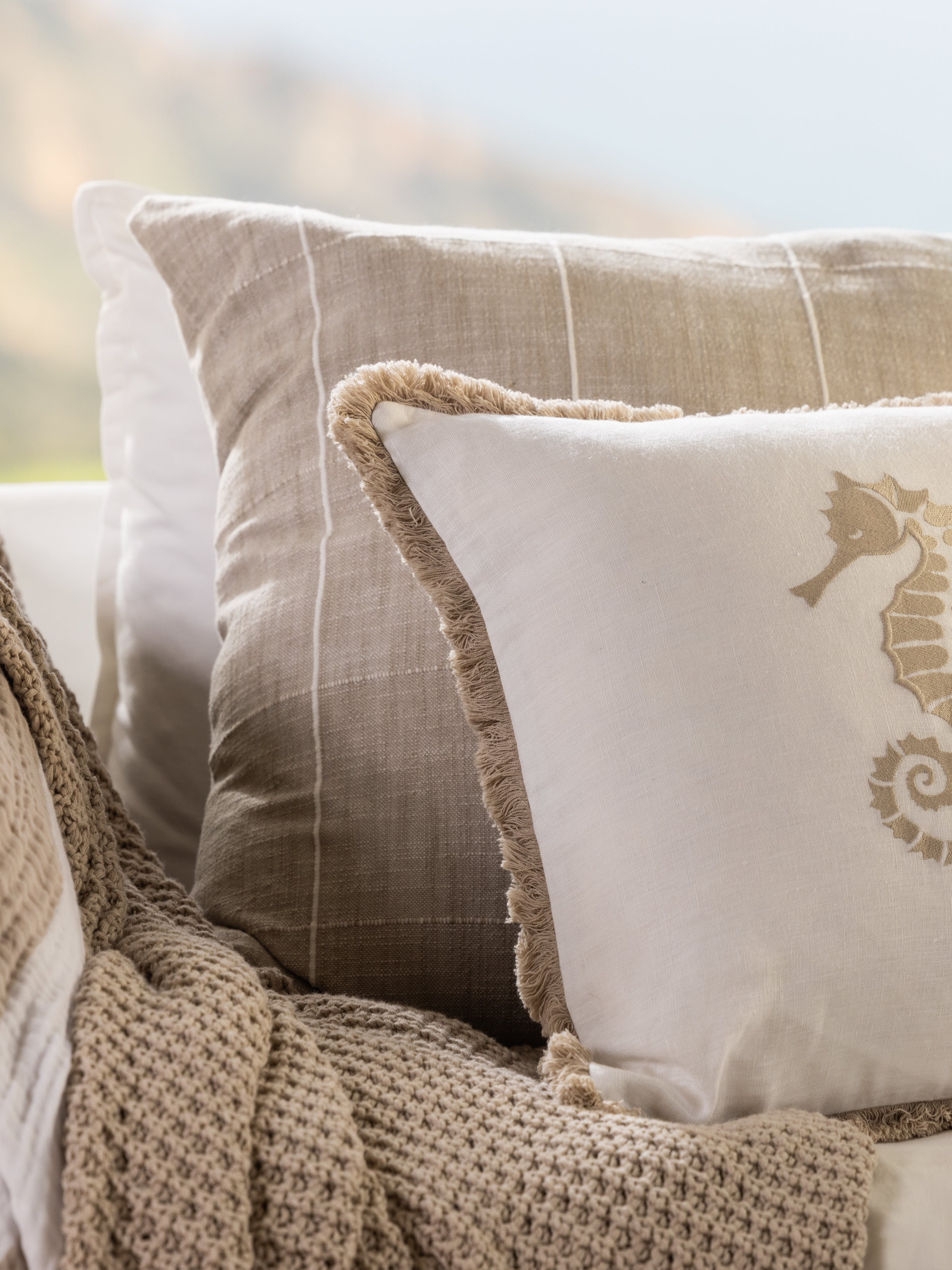 Echo Large Square Cushion Cover | Natural Check-2