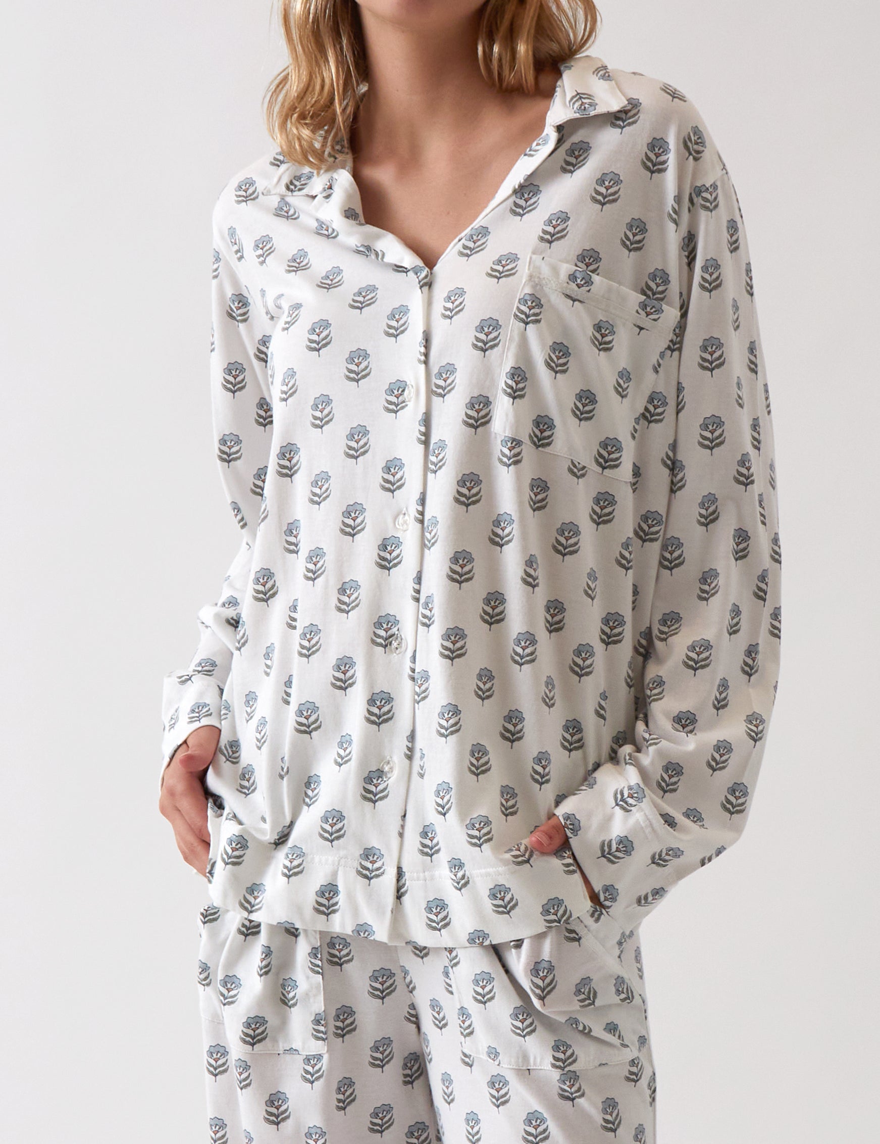 Eloise Organic Cotton Knit PJ Shirt | Floral-1