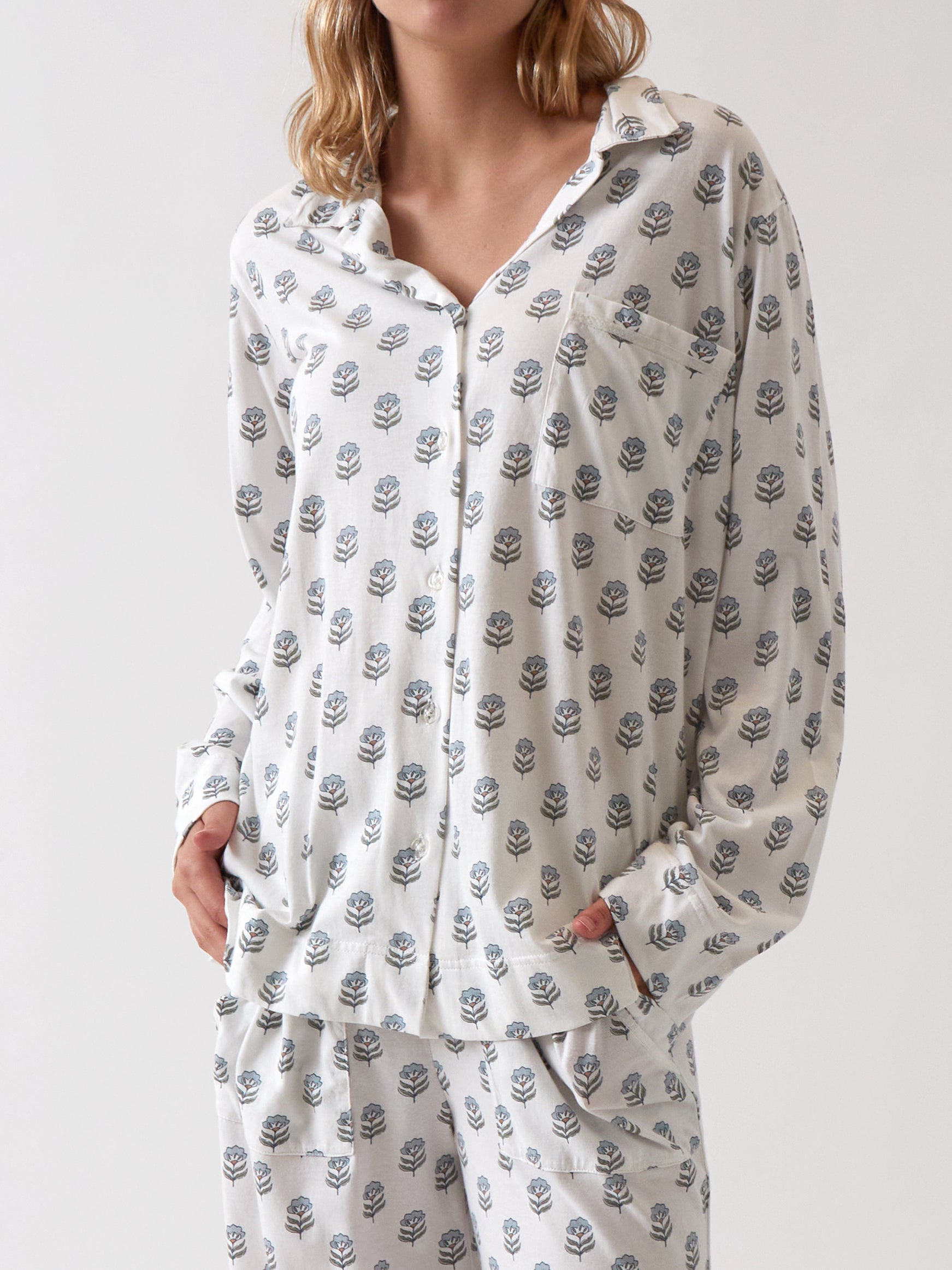 Eloise Organic Cotton Knit PJ Shirt | Floral-1