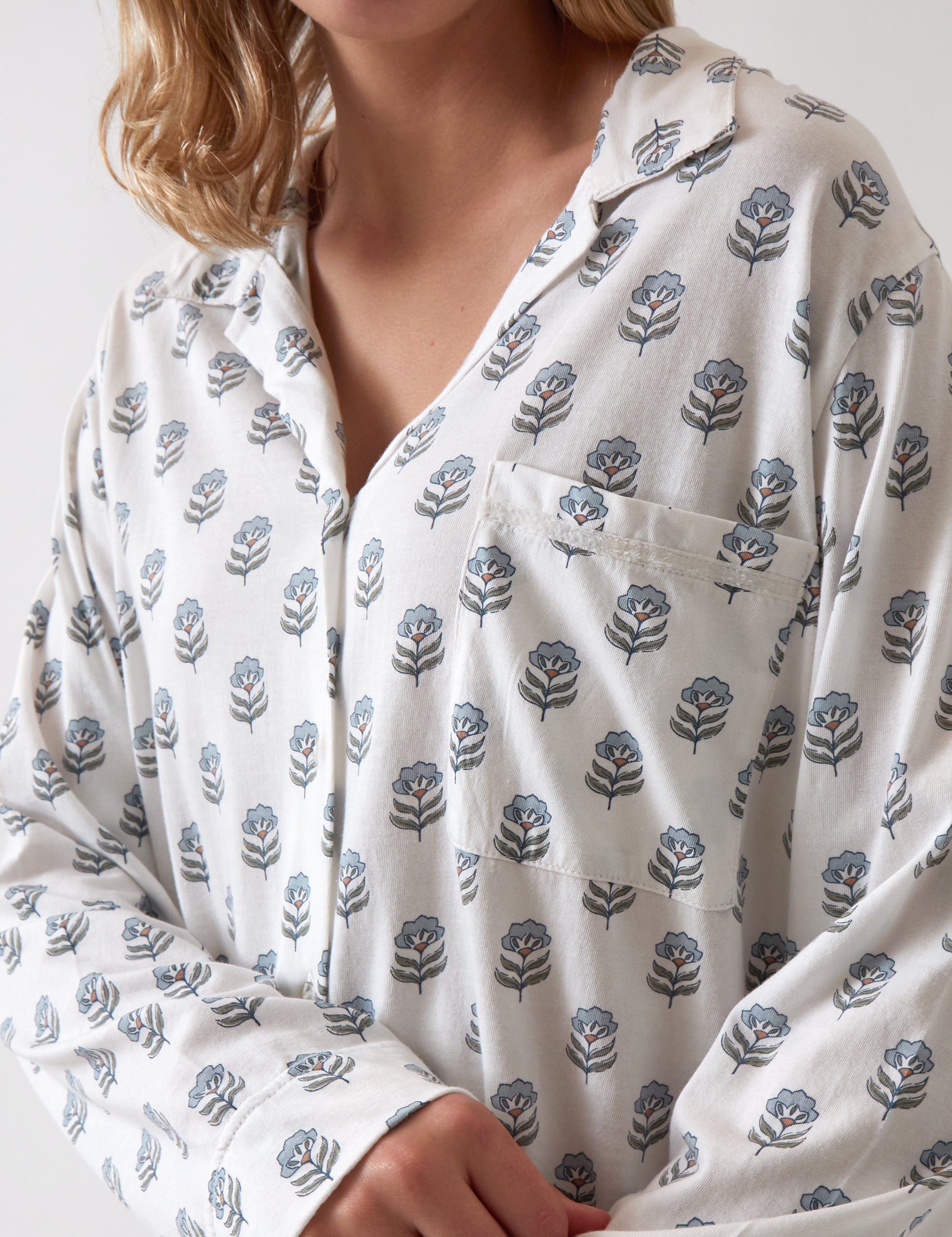 Eloise Organic Cotton Knit PJ Shirt | Floral-2