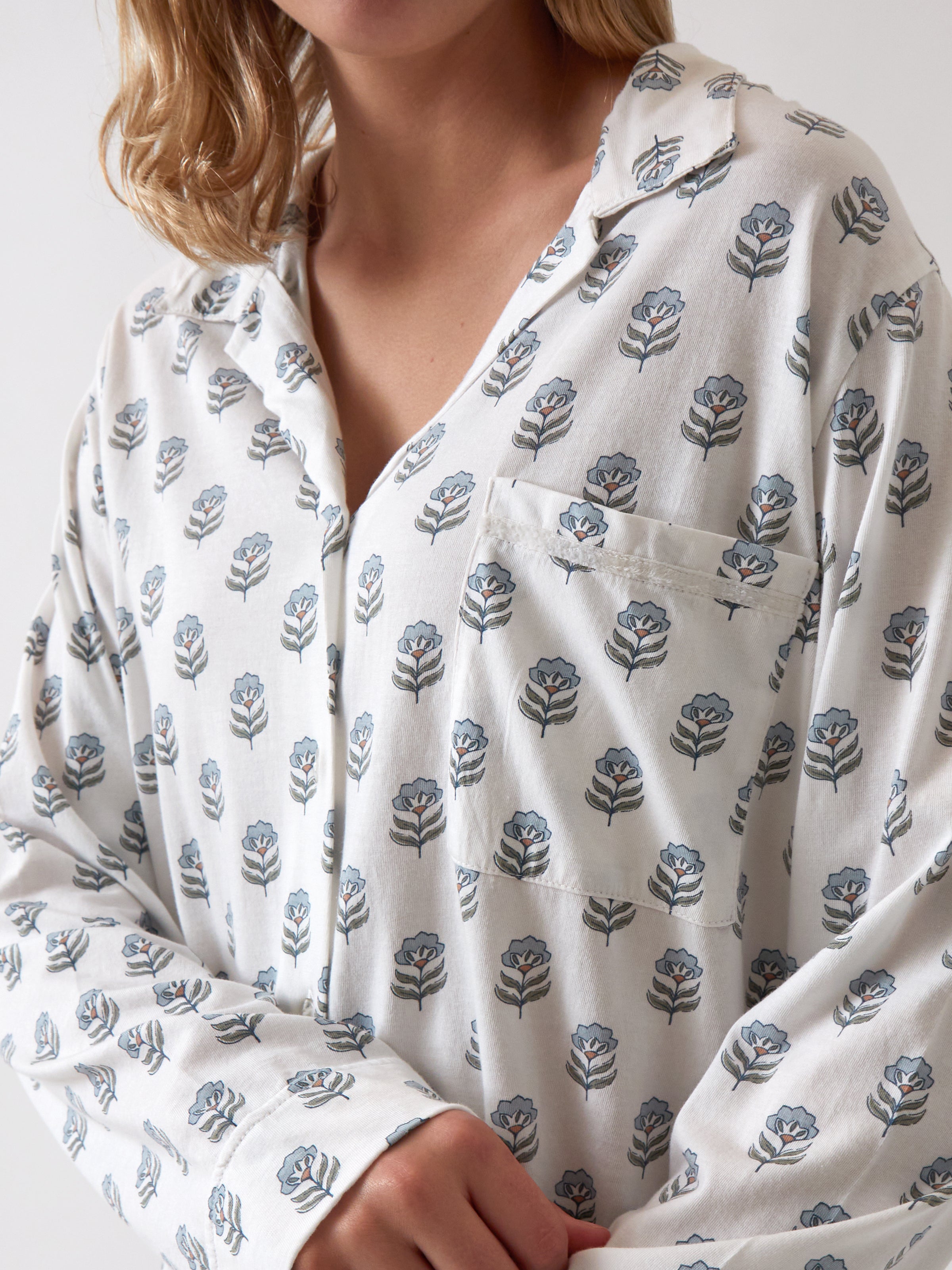 Eloise Organic Cotton Knit PJ Shirt | Floral-2