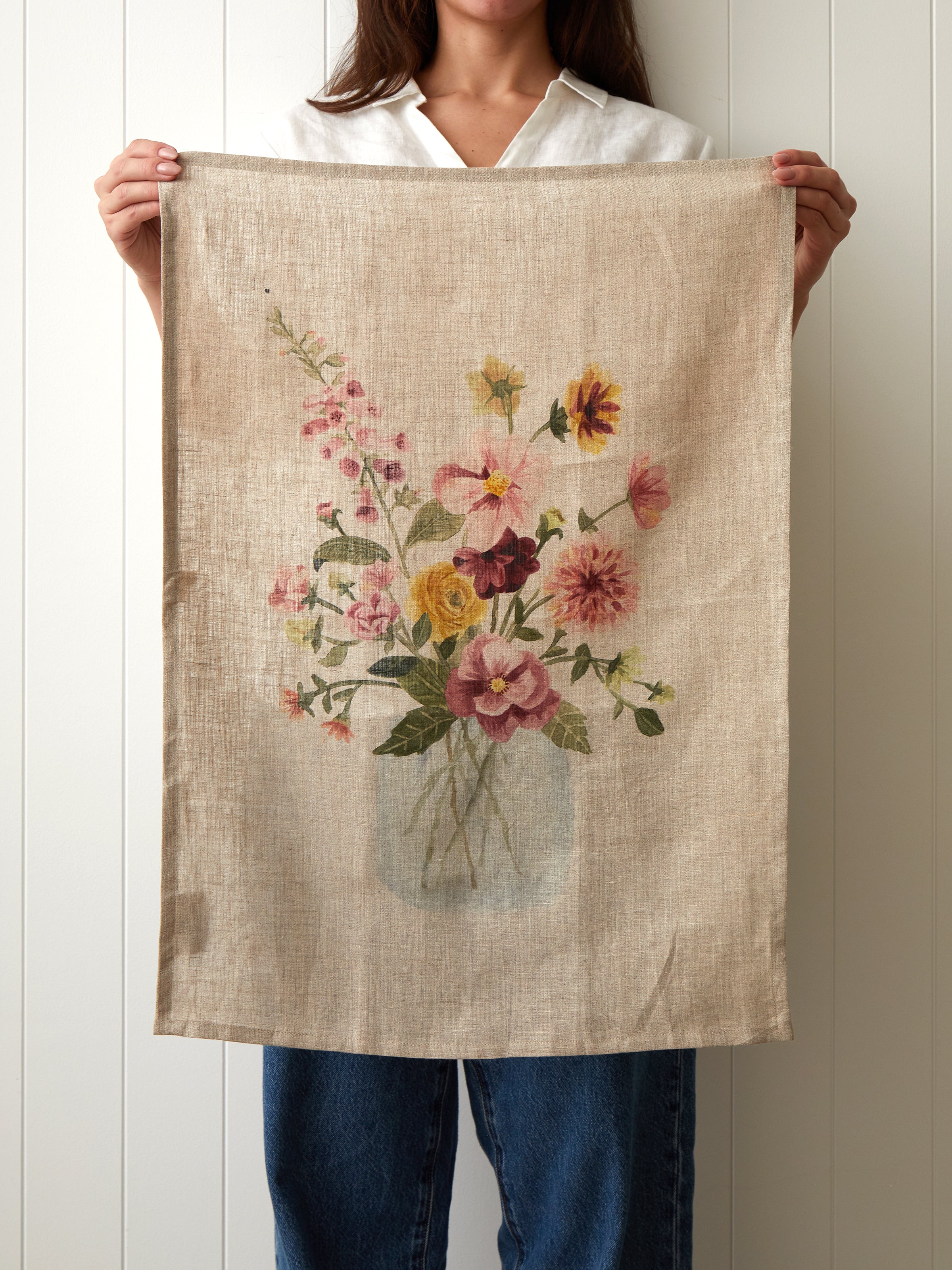 Flower Vase Linen Tea Towel | Multi-2