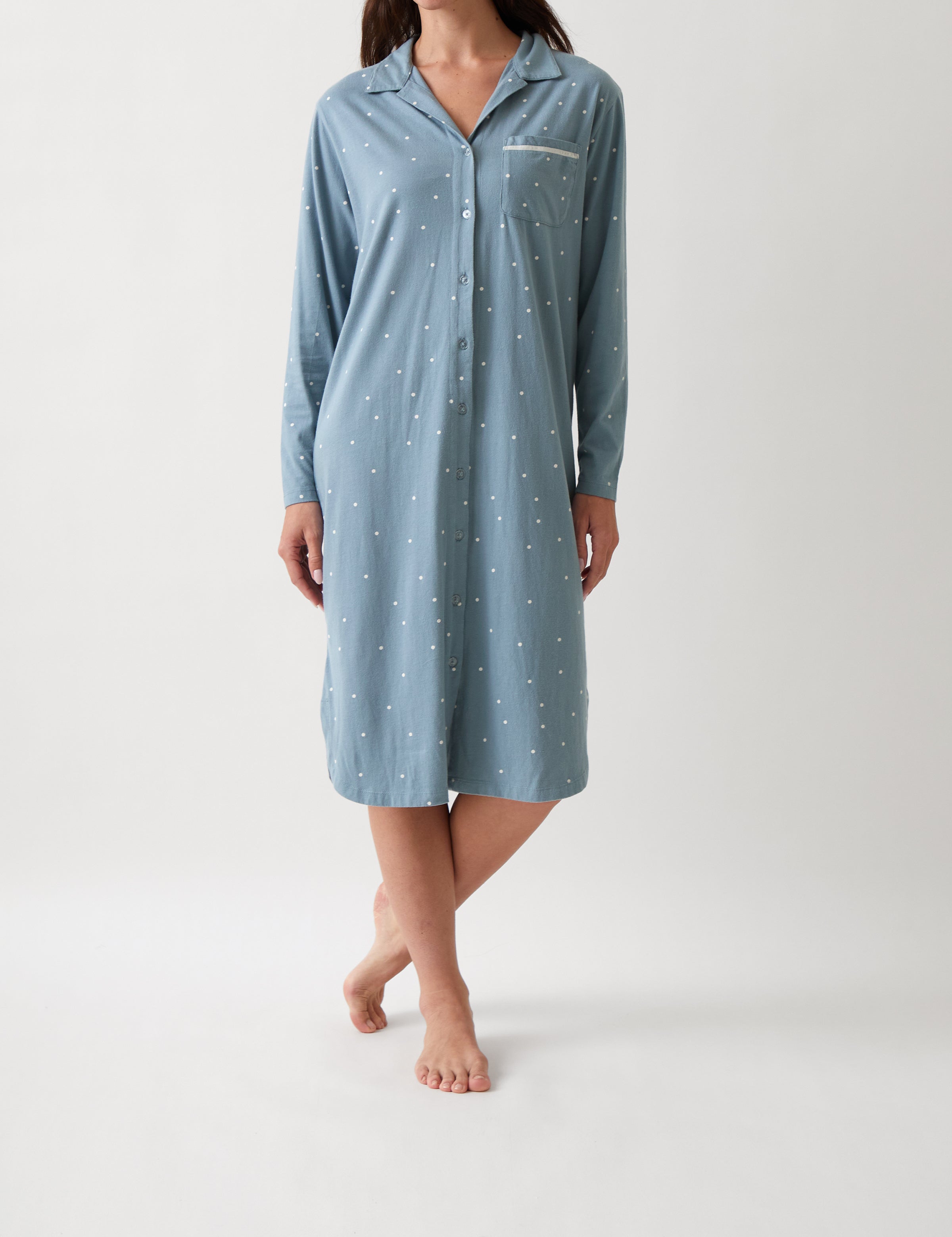 Georgie Organic Brushed Cotton Knit Nightshirt | Blue-1