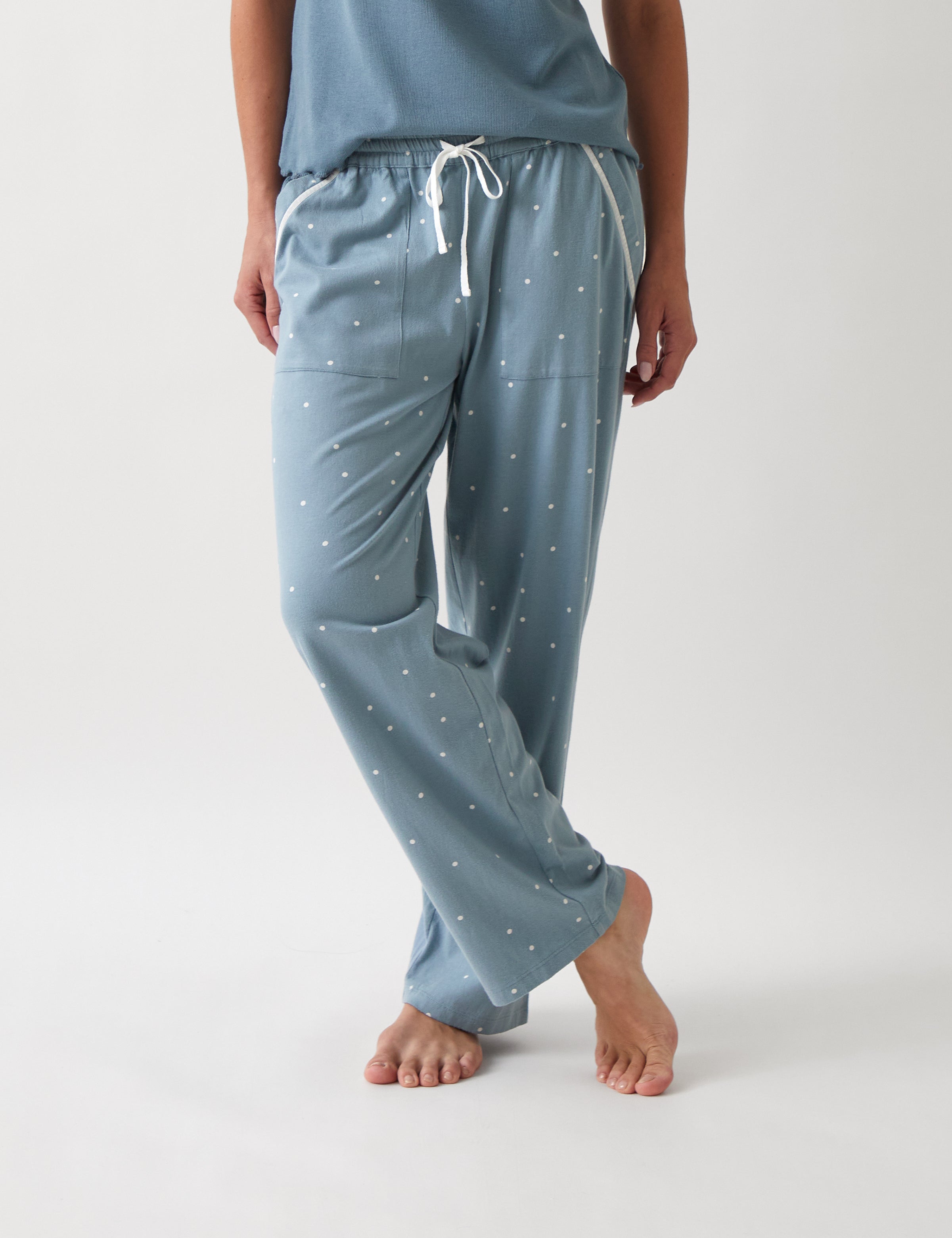 Georgie Organic Brushed Cotton Knit PJ Pants | Blue-1