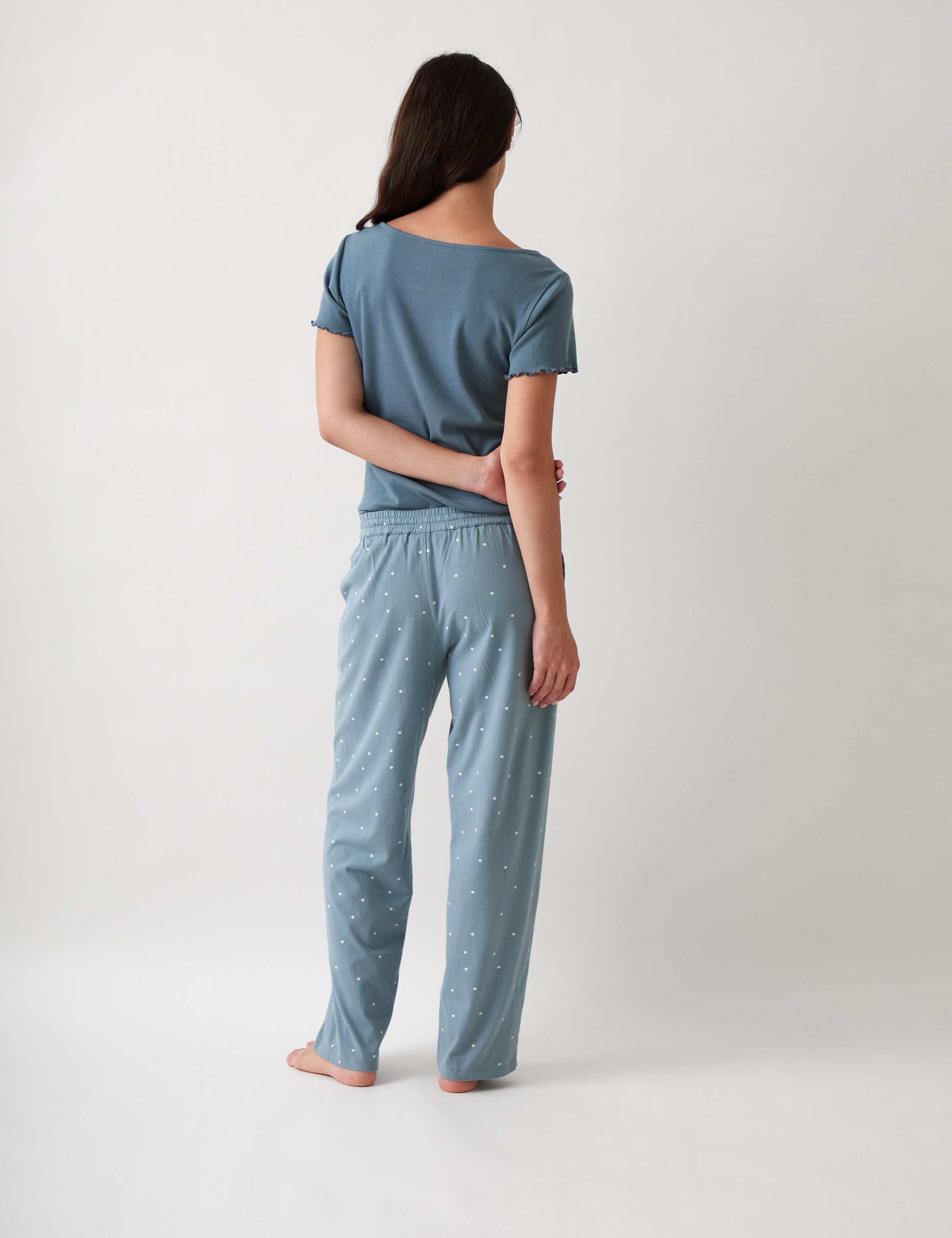 Georgie Organic Brushed Cotton Knit PJ Pants | Blue-4