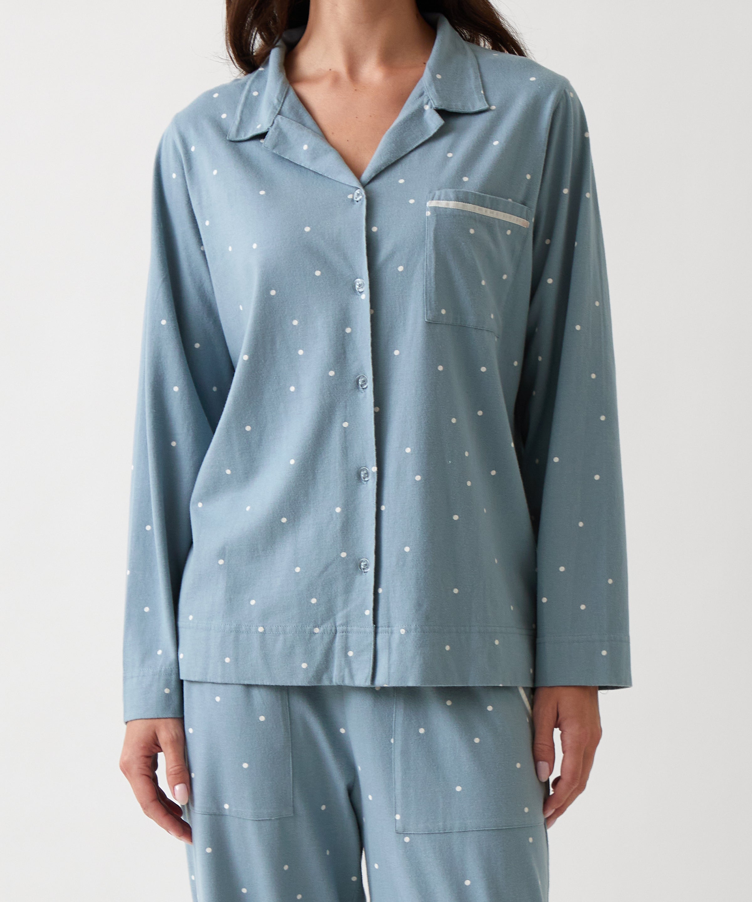 Georgie Organic Brushed Cotton Knit PJ Shirt | Blue-1