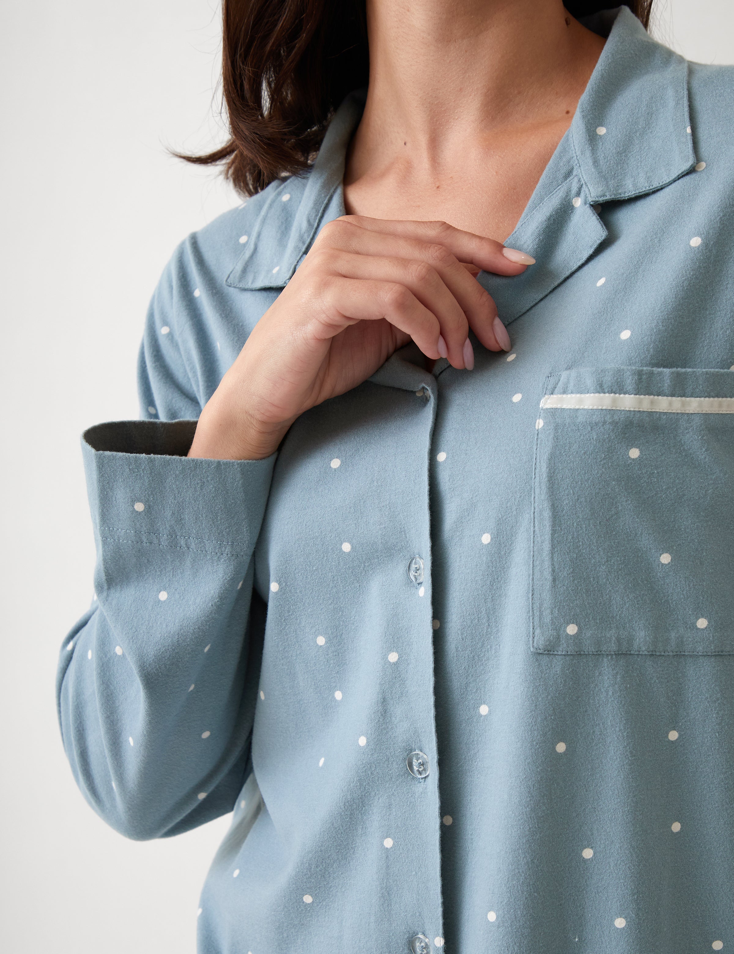 Georgie Organic Brushed Cotton Knit PJ Shirt | Blue-2