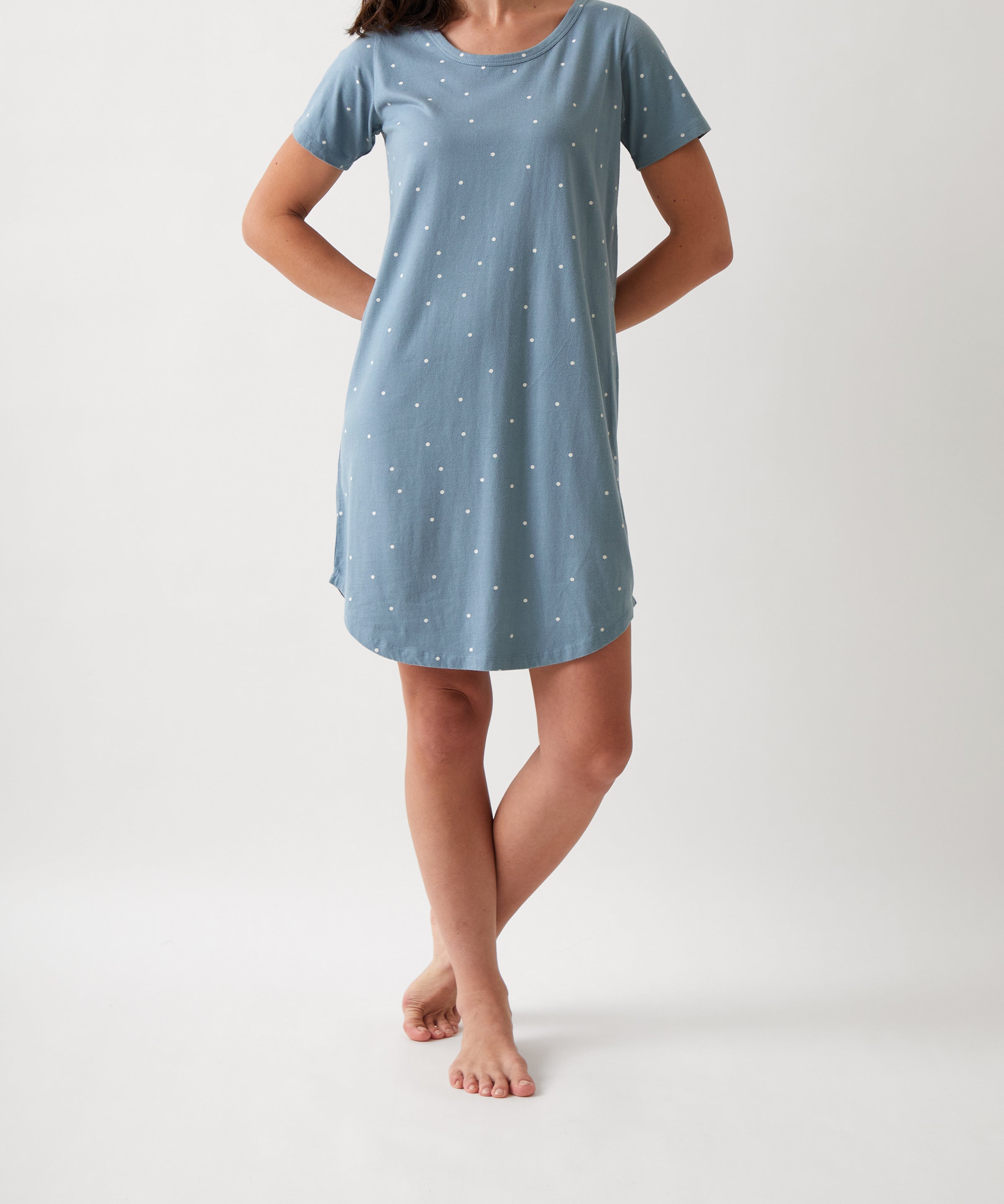 Georgie Organic Brushed Cotton Knit Tee Shirt Dress | Blue-1