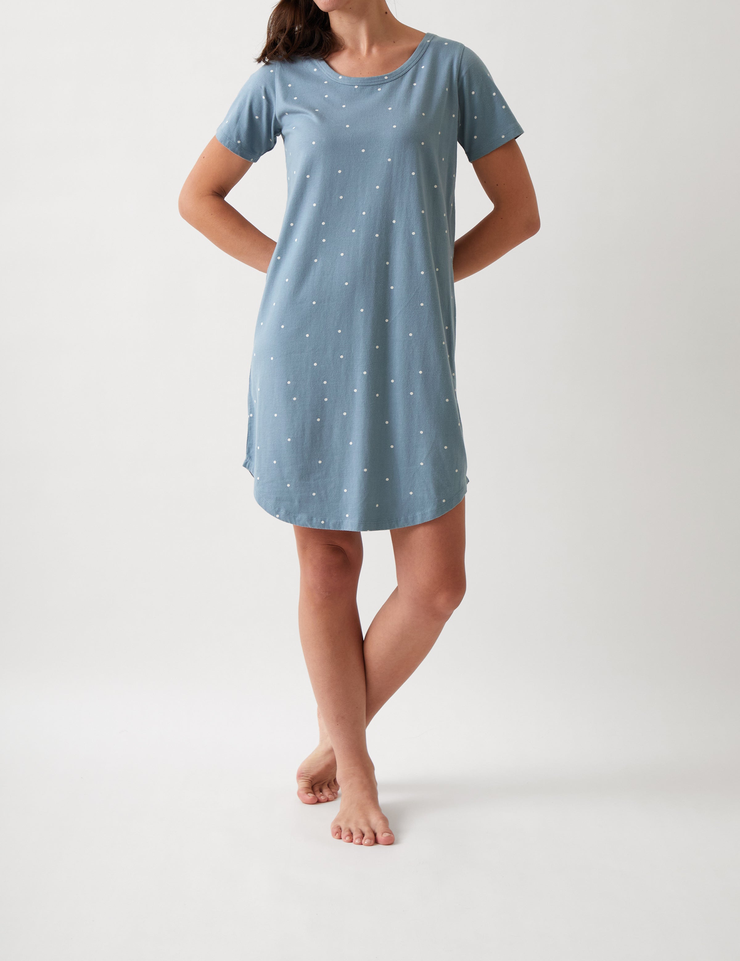 Georgie Organic Brushed Cotton Knit Tee Shirt Dress | Blue-1