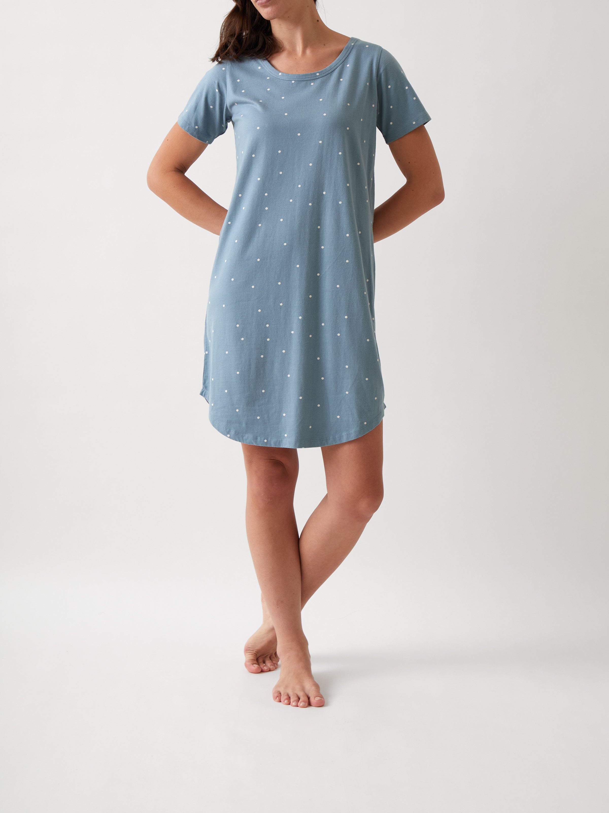 Georgie Organic Brushed Cotton Knit Tee Shirt Dress | Blue-1