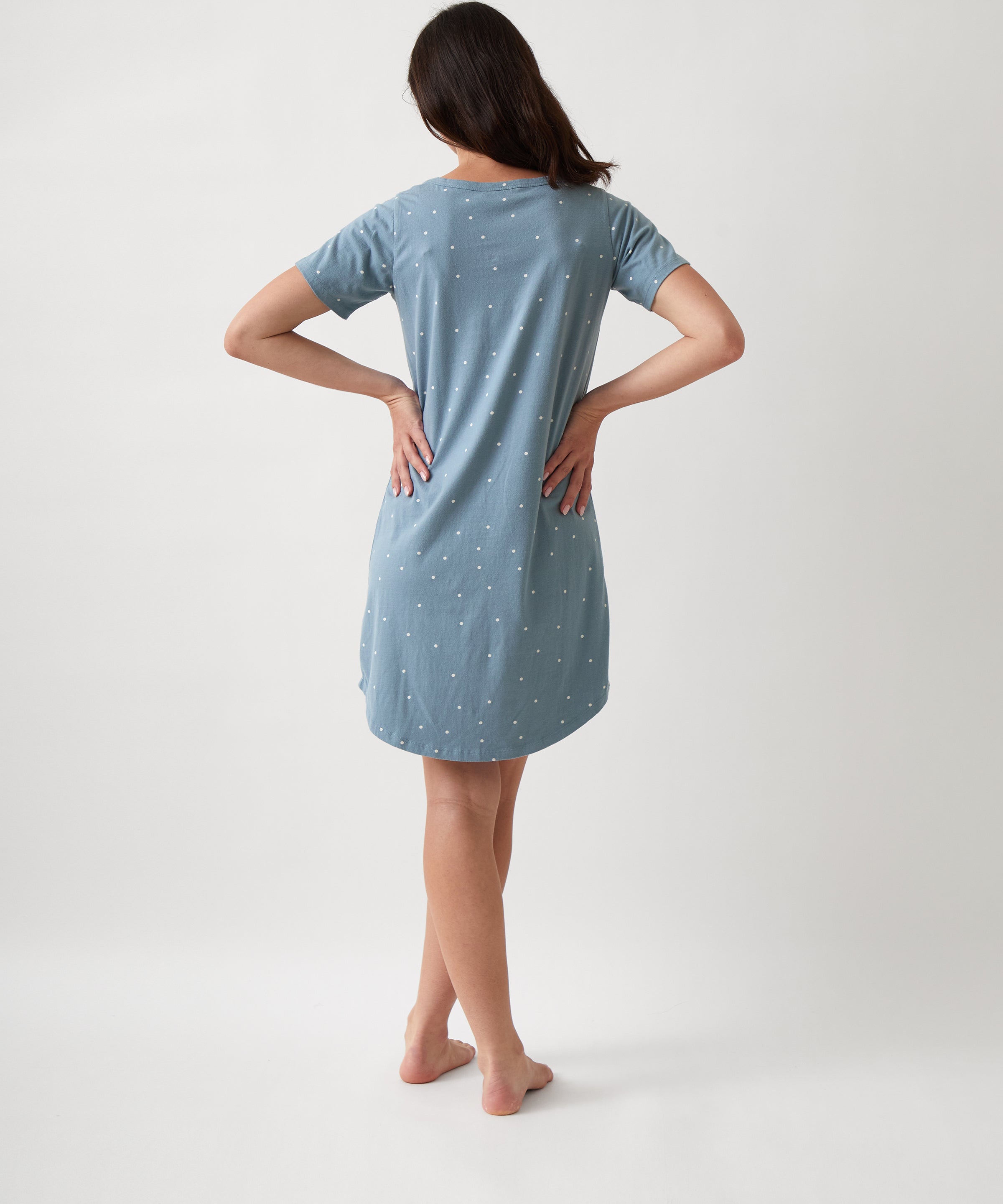 Georgie Organic Brushed Cotton Knit Tee Shirt Dress | Blue-3