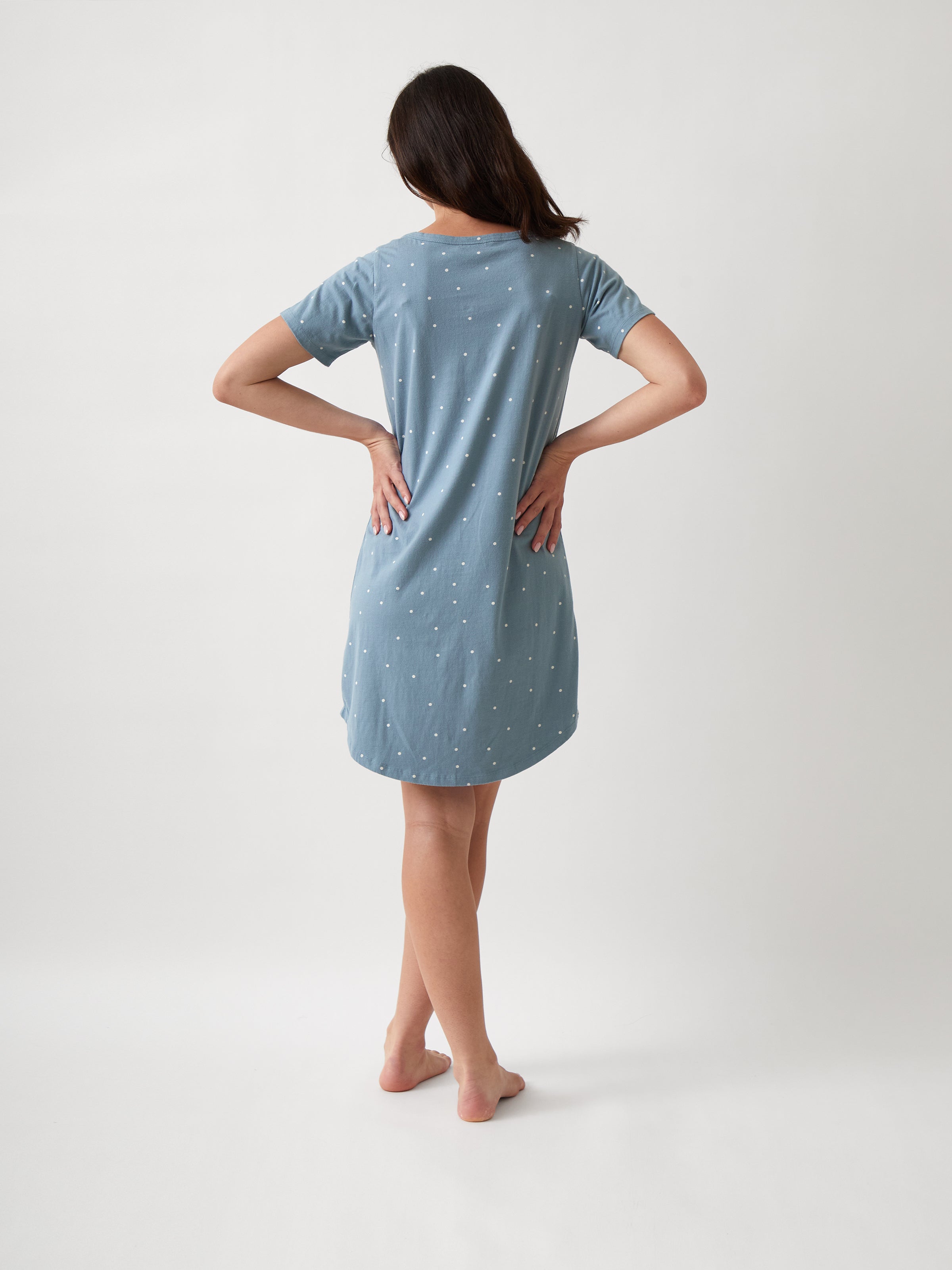 Georgie Organic Brushed Cotton Knit Tee Shirt Dress | Blue-3