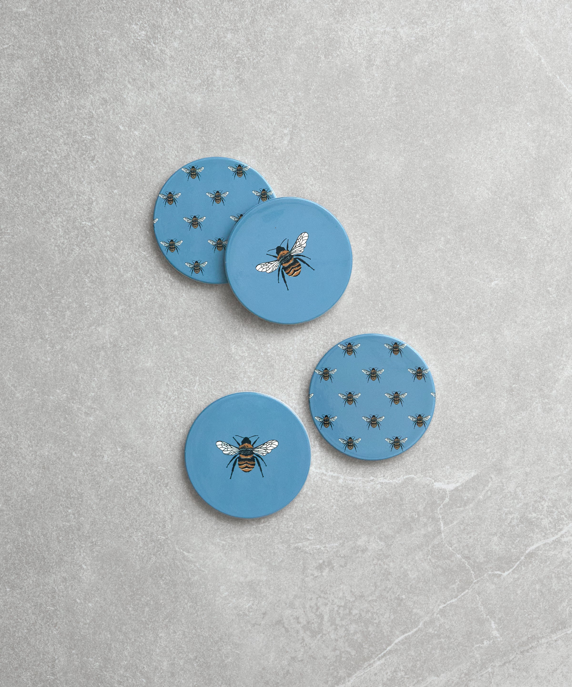 Honeybee Ceramic Coasters, Set of 4 | Blue-1