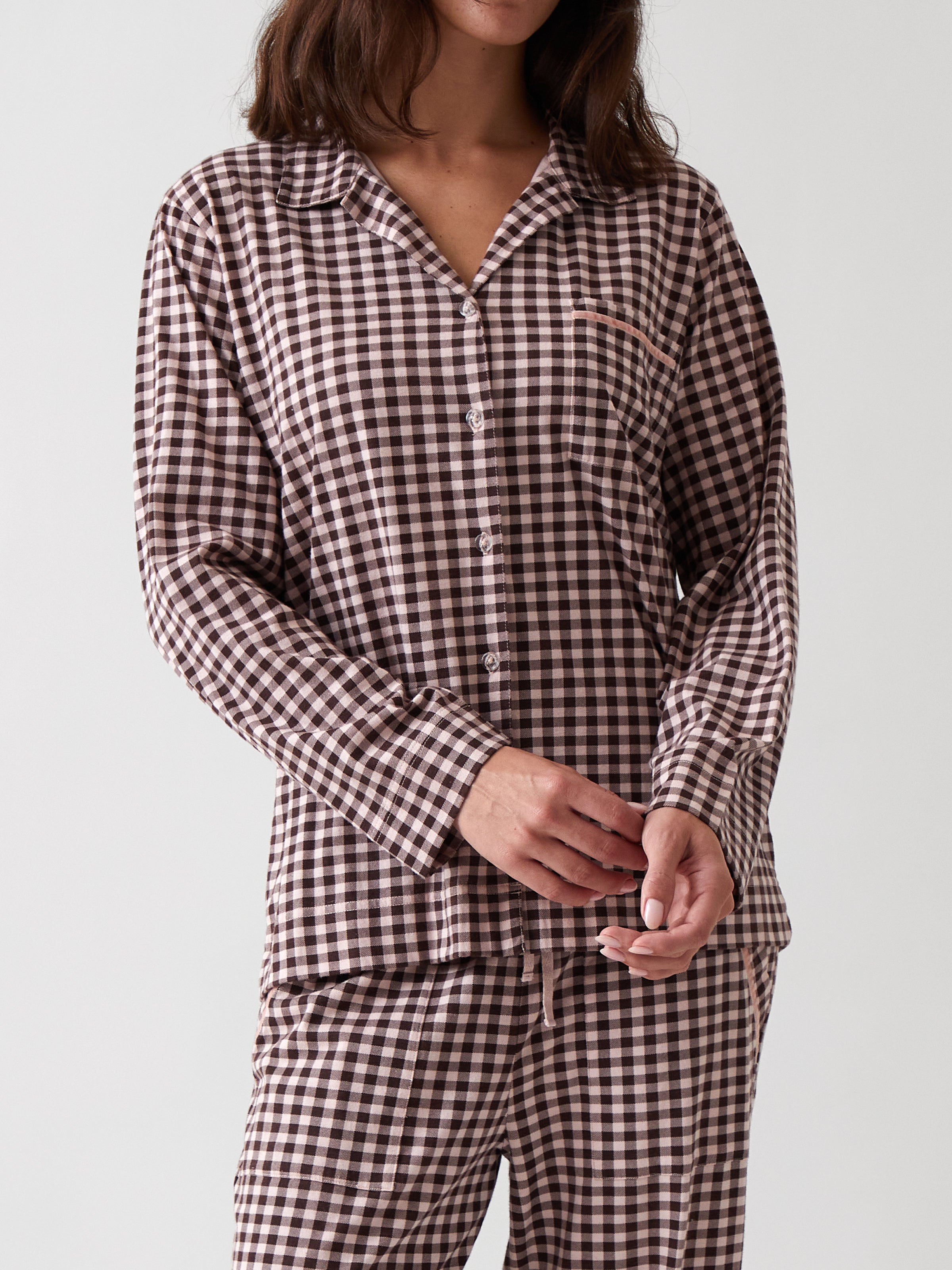 Kendra Organic Brushed Cotton Knit PJ Shirt | Multi-1