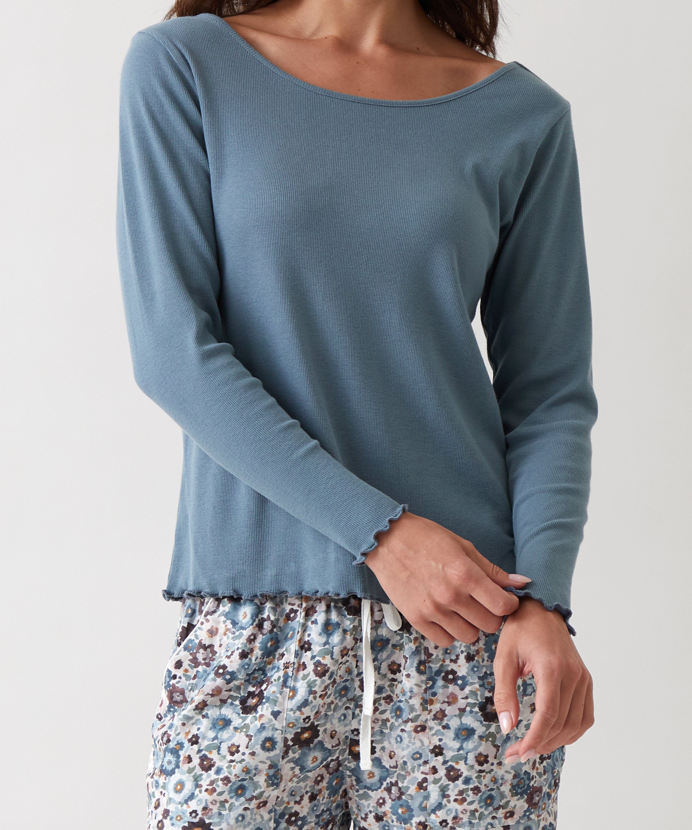 Libby Rib Knit Long Sleeve Tee | Blue-1