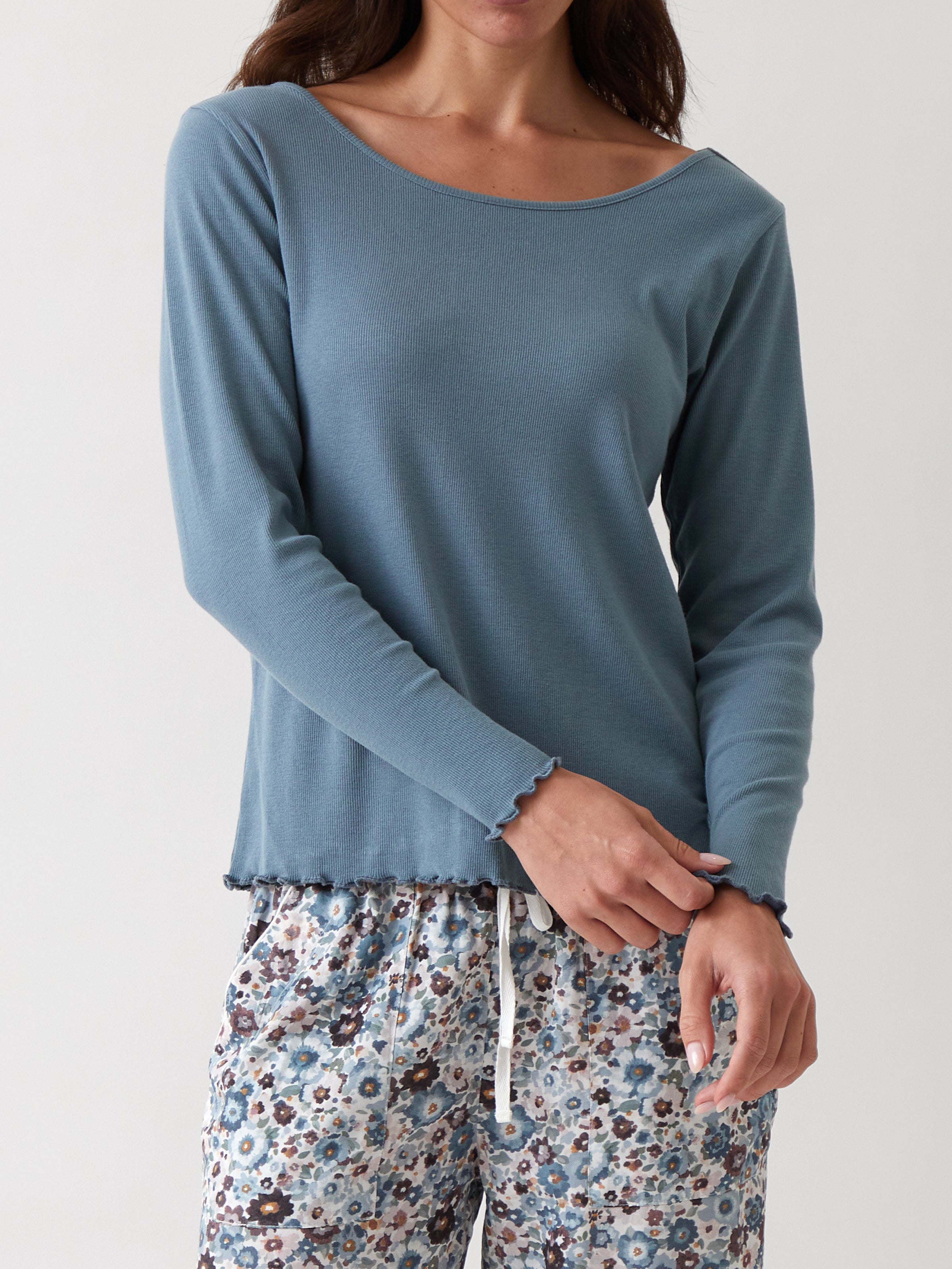 Libby Rib Knit Long Sleeve Tee | Blue-1