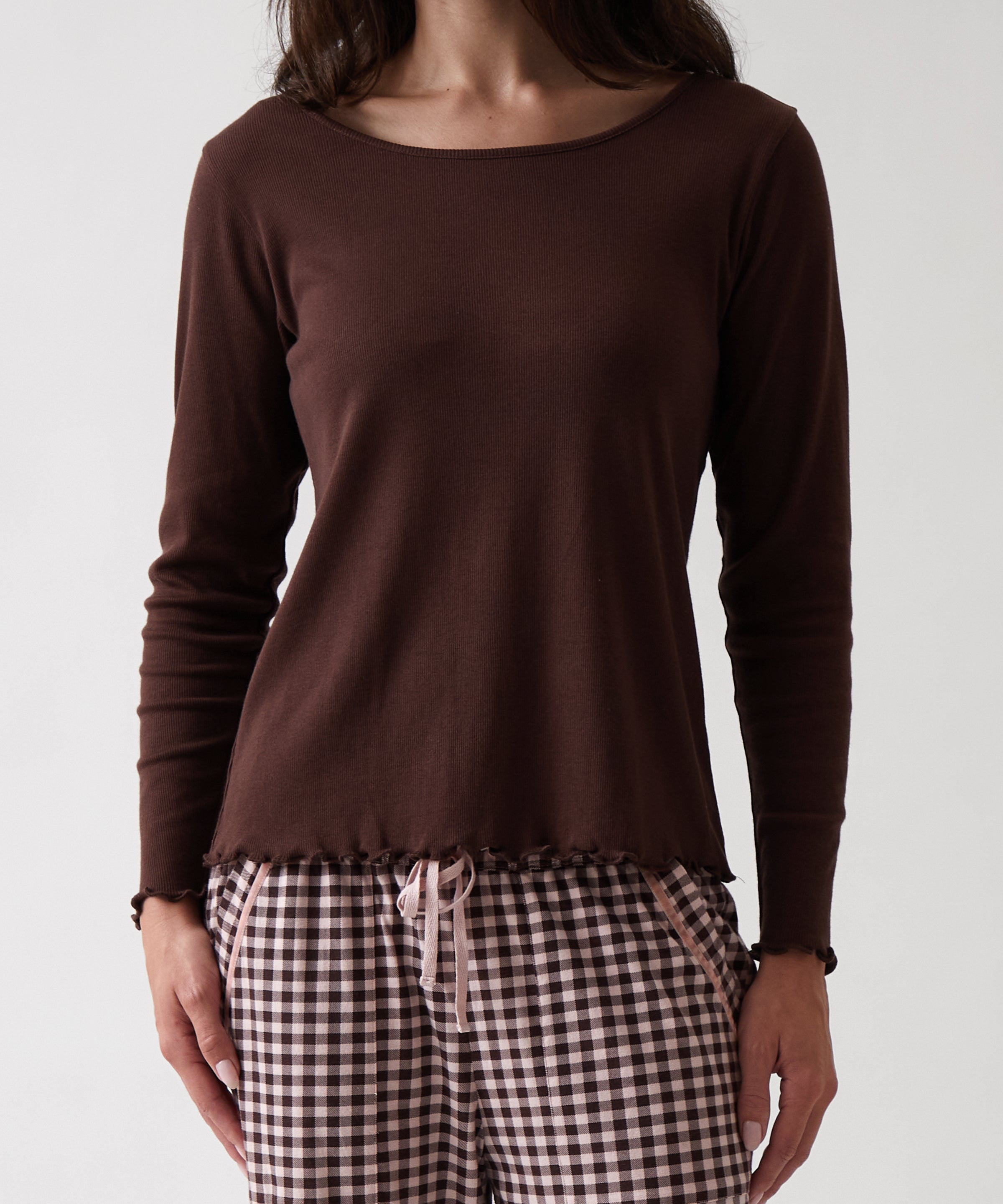 Libby Rib Knit Long Sleeve Tee | Cocoa-1