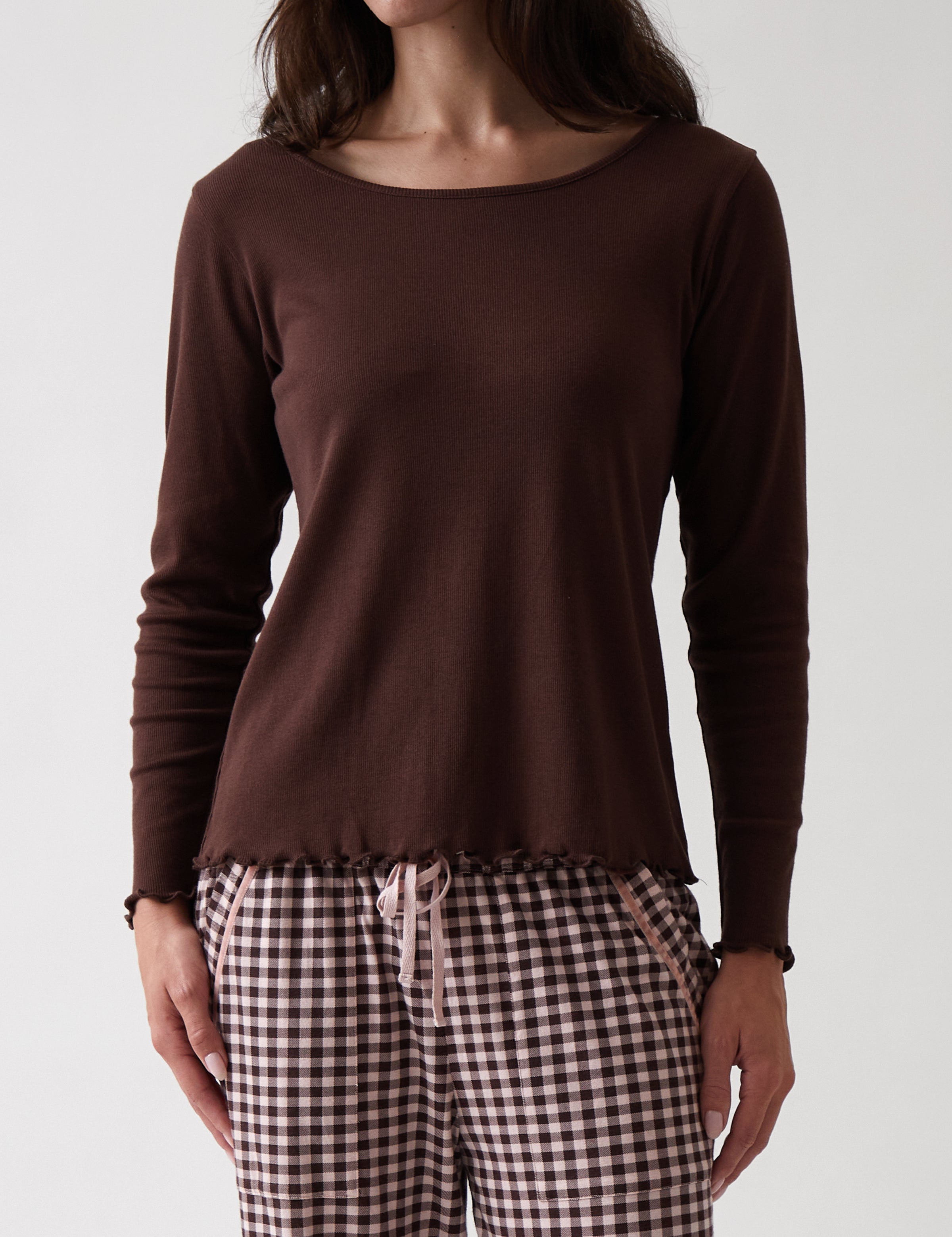 Libby Rib Knit Long Sleeve Tee | Cocoa-1