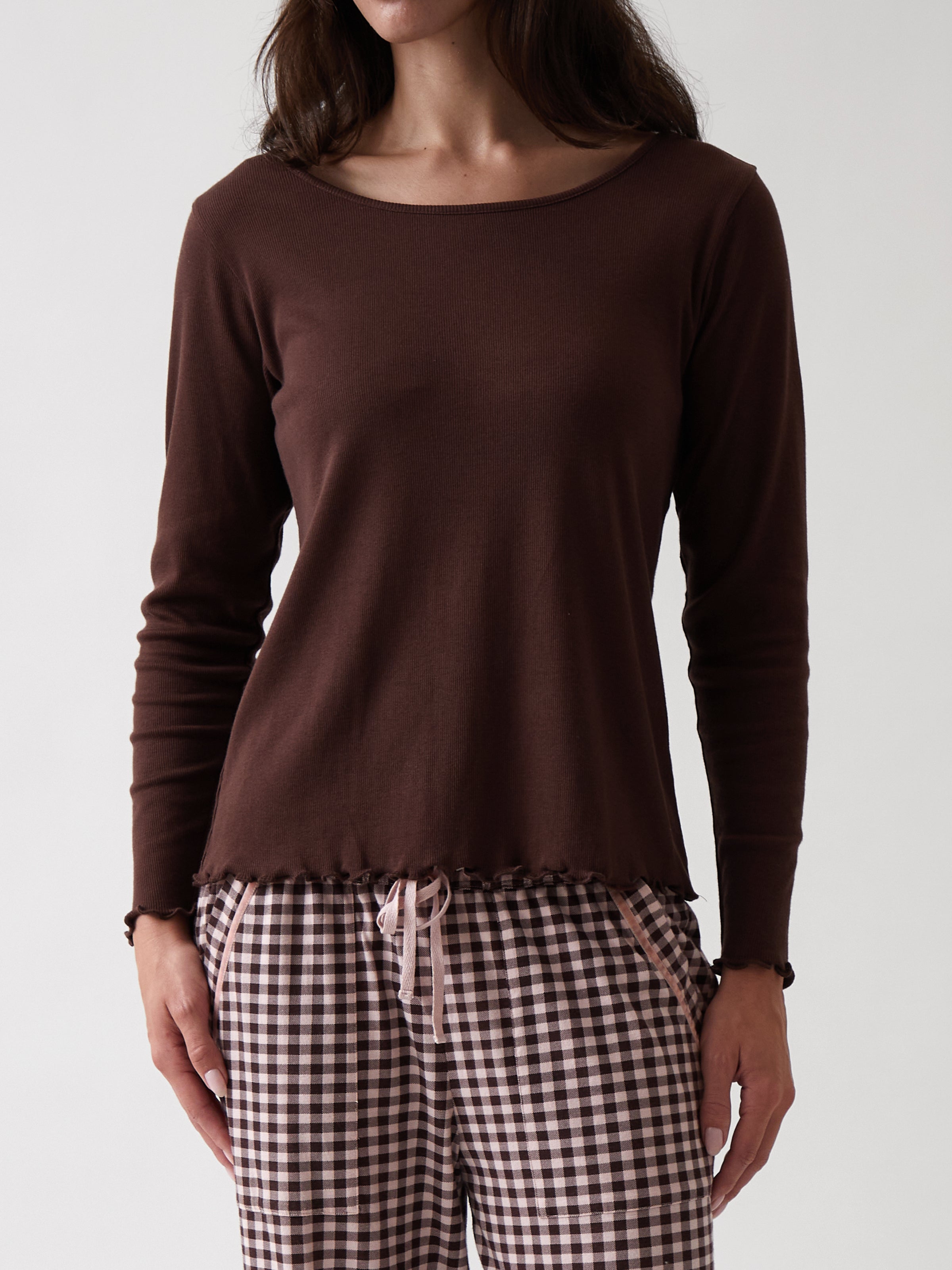 Libby Rib Knit Long Sleeve Tee | Cocoa-1