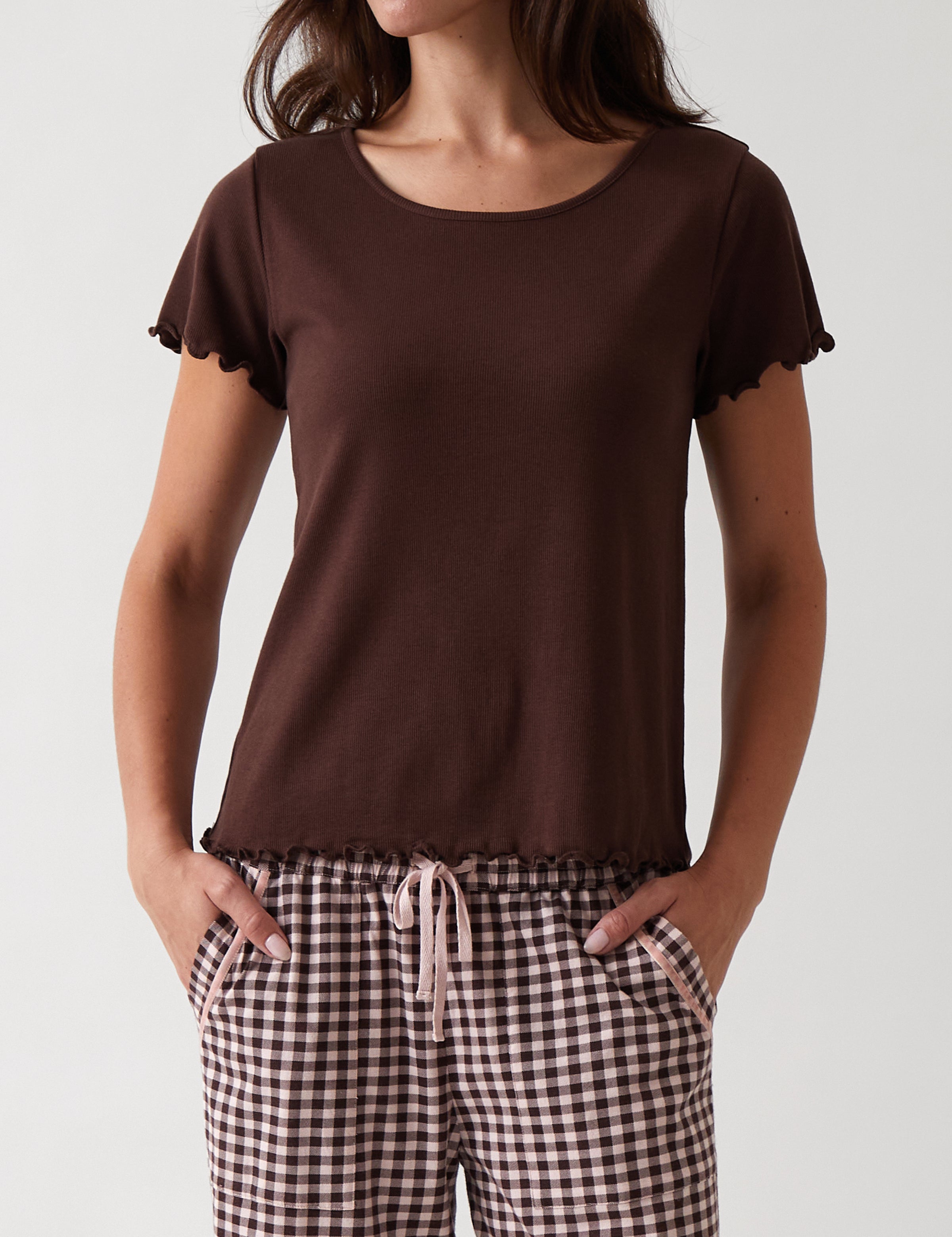 Libby Rib Knit Tee Shirt | Cocoa-1