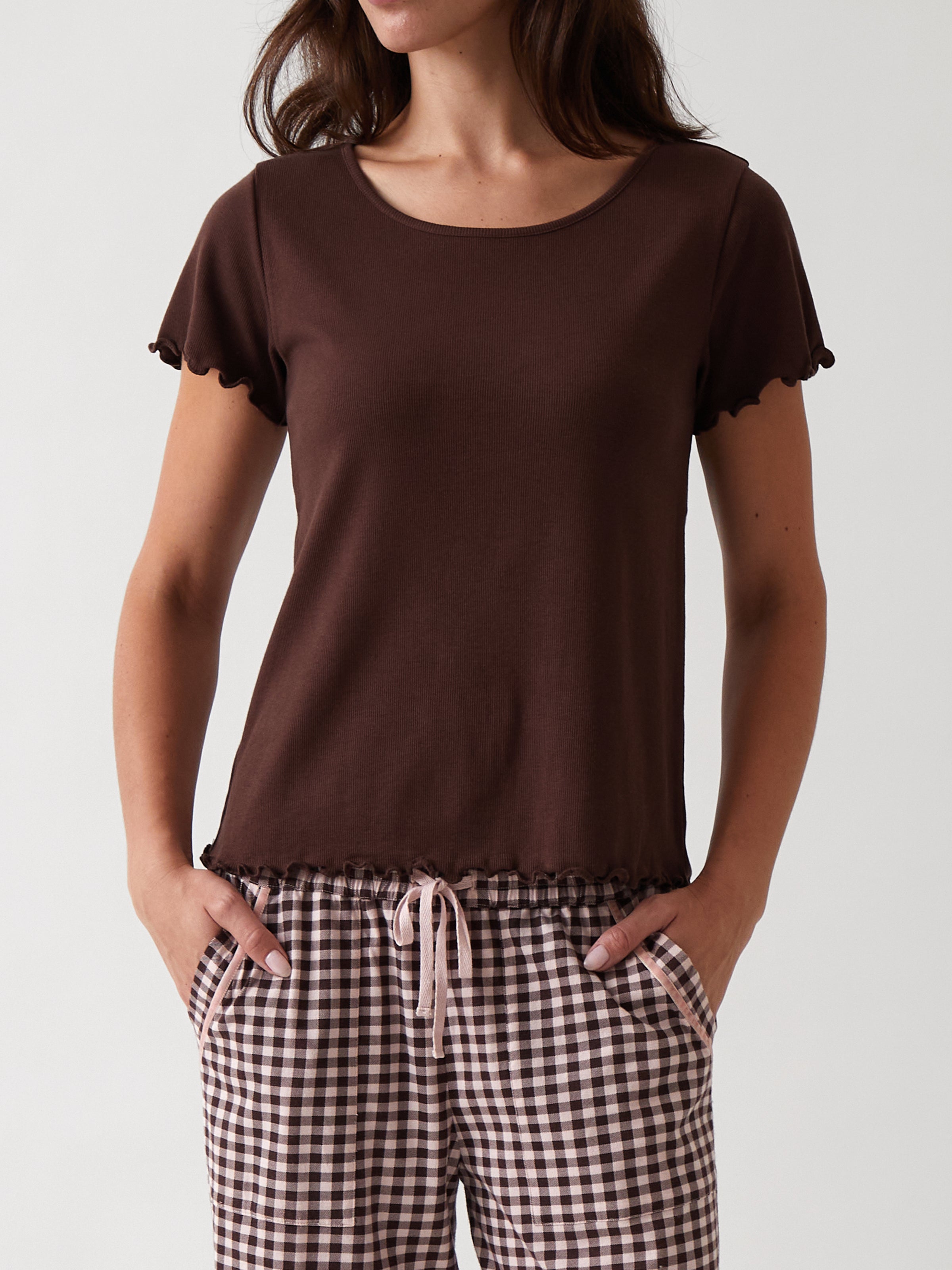 Libby Rib Knit Tee Shirt | Cocoa-1
